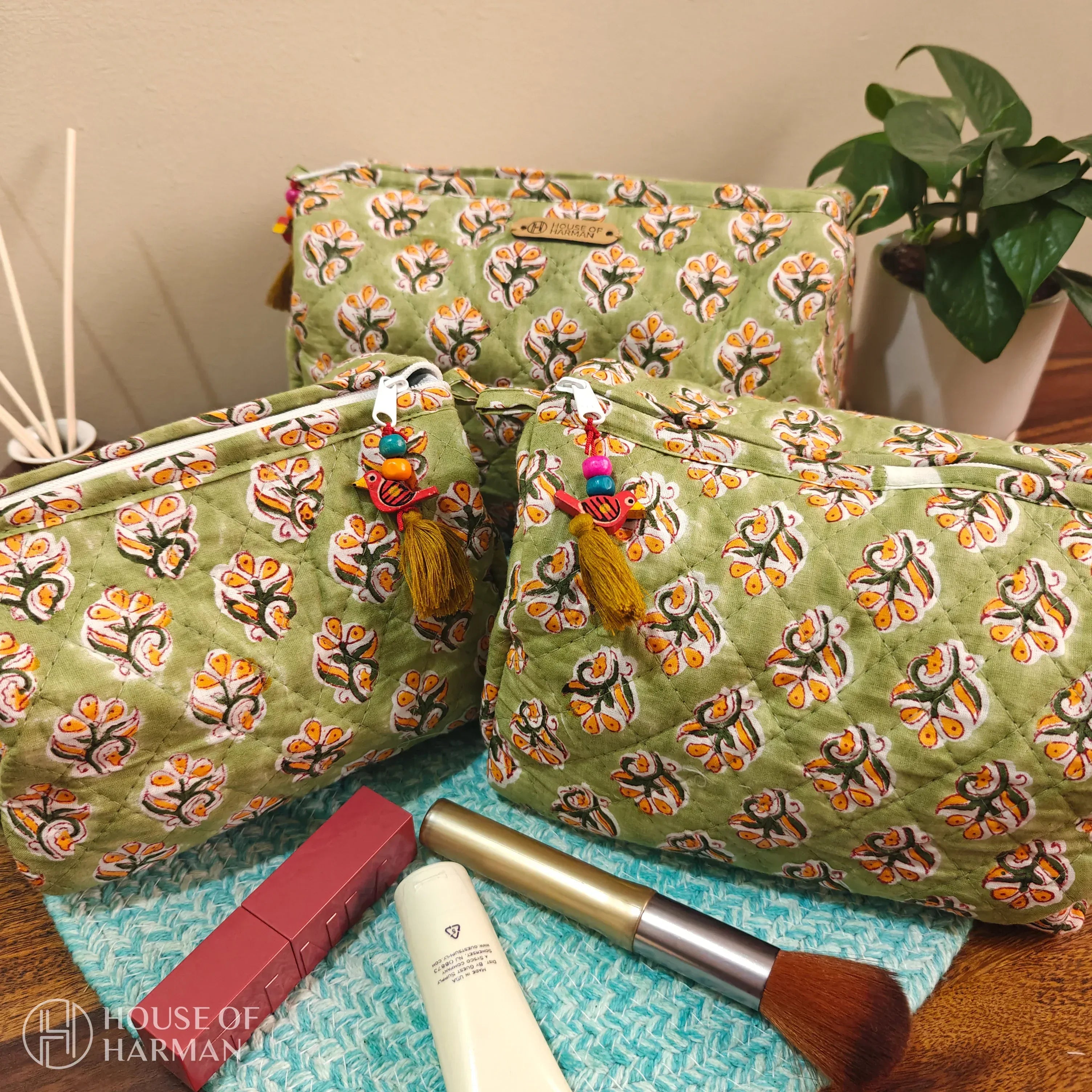 Multipurpose Pouches- Set of Three I Waterproof Lining I Four Mini Pockets Inside - HOUSE OF HARMAN