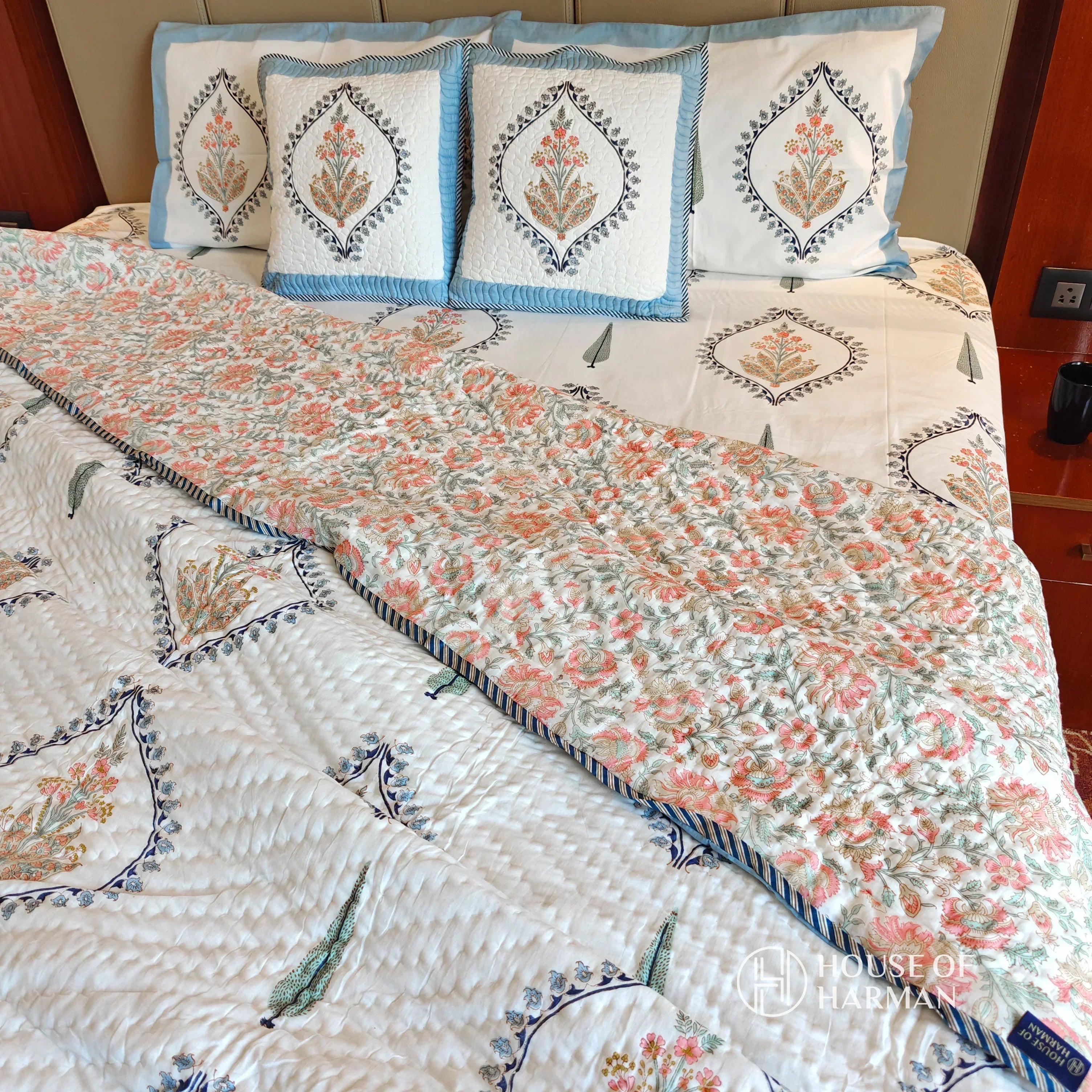 Sylvan Pine Symphony Bedsheet and Quilt - HOUSE OF HARMAN