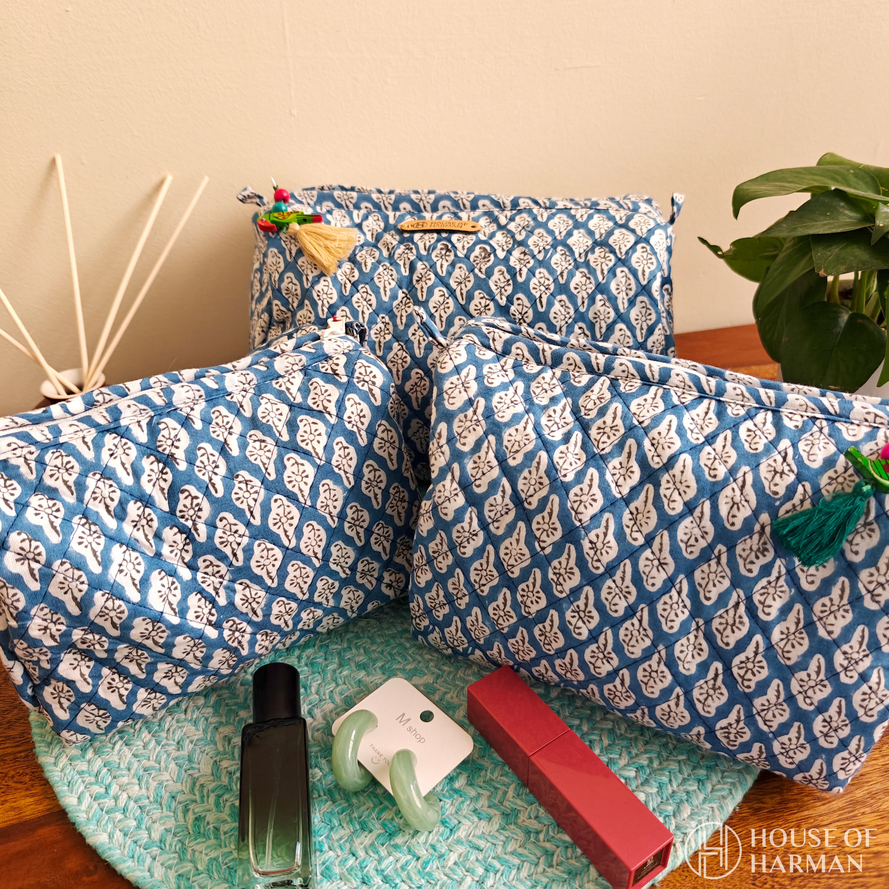 Multipurpose Pouches- Set of Three I Waterproof Lining I Four Mini Pockets Inside