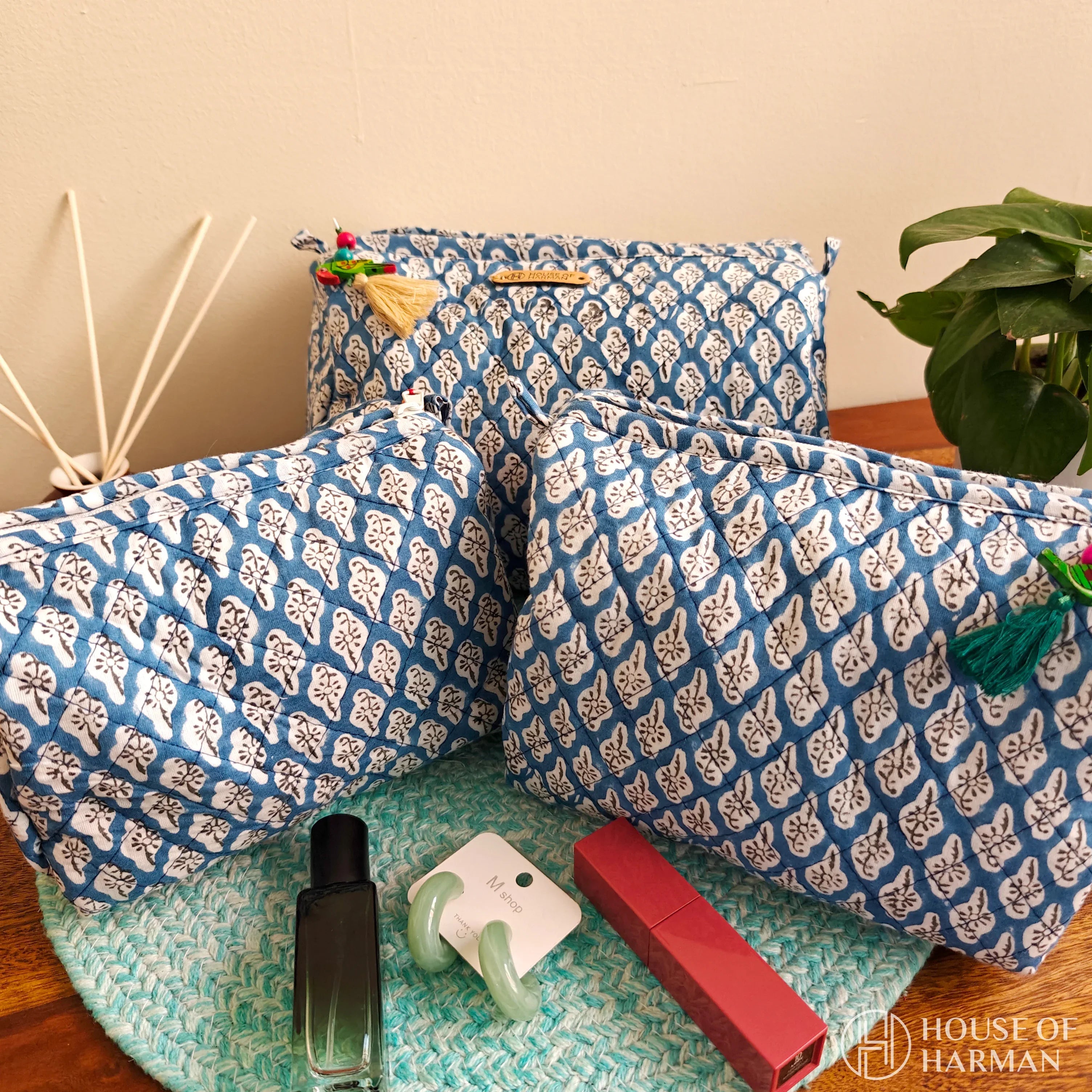 Multipurpose Pouches- Set of Three I Waterproof Lining I Four Mini Pockets Inside - HOUSE OF HARMAN