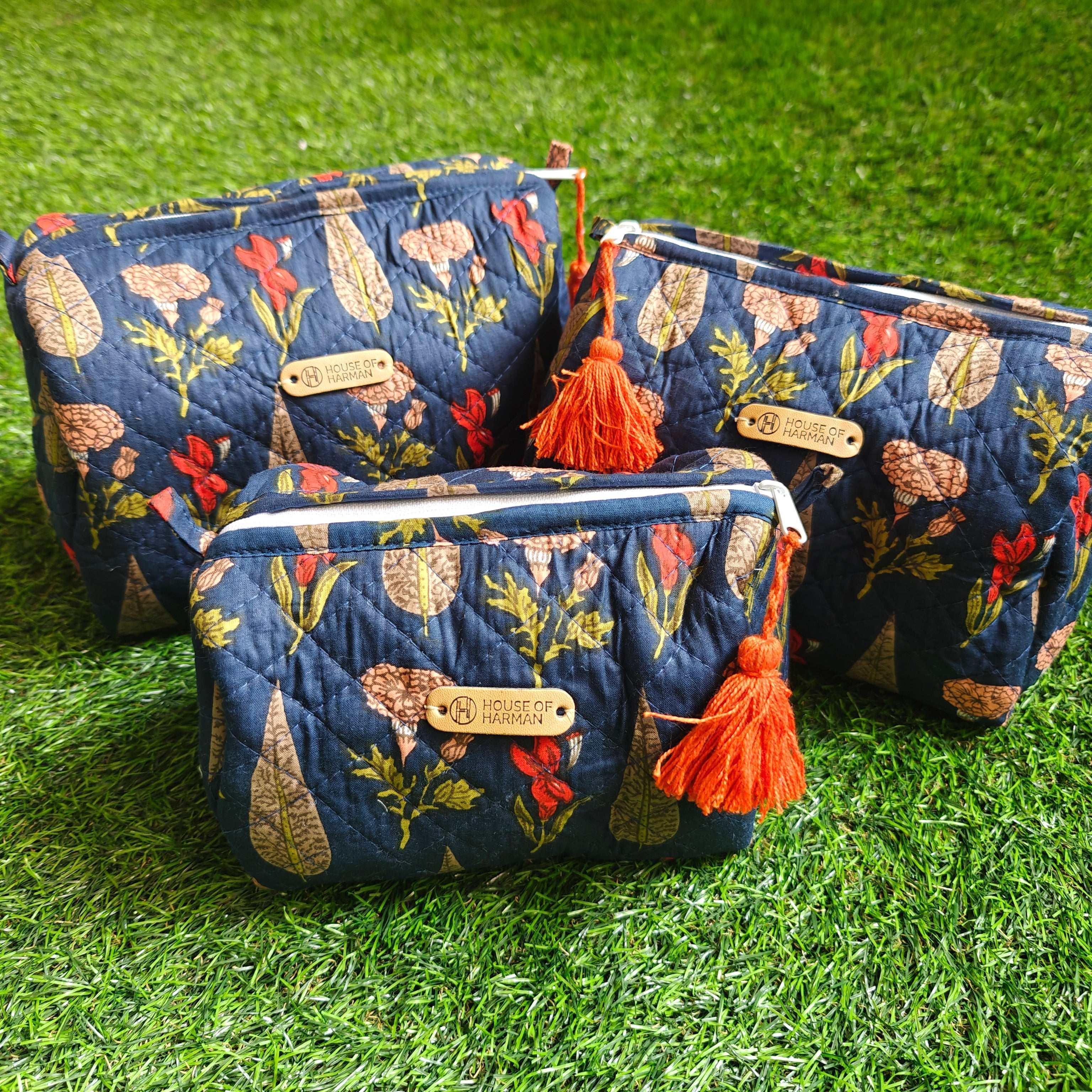 Multipurpose Pouches- Set of Three I Waterproof Lining I Four Mini Pockets Inside - HOUSE OF HARMAN
