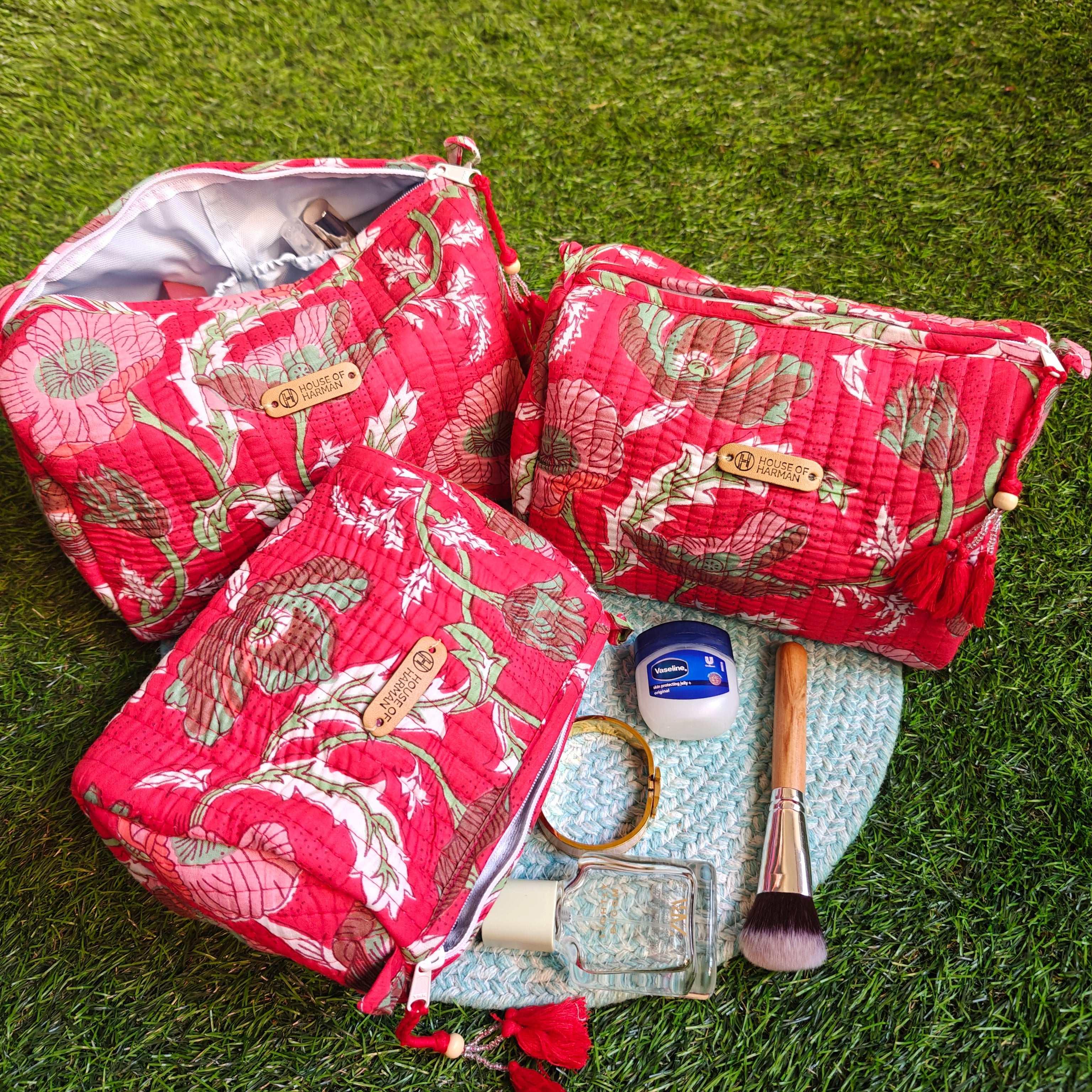 Multipurpose Pouches- Set of Three I Waterproof Lining I Four Mini Pockets Inside - HOUSE OF HARMAN