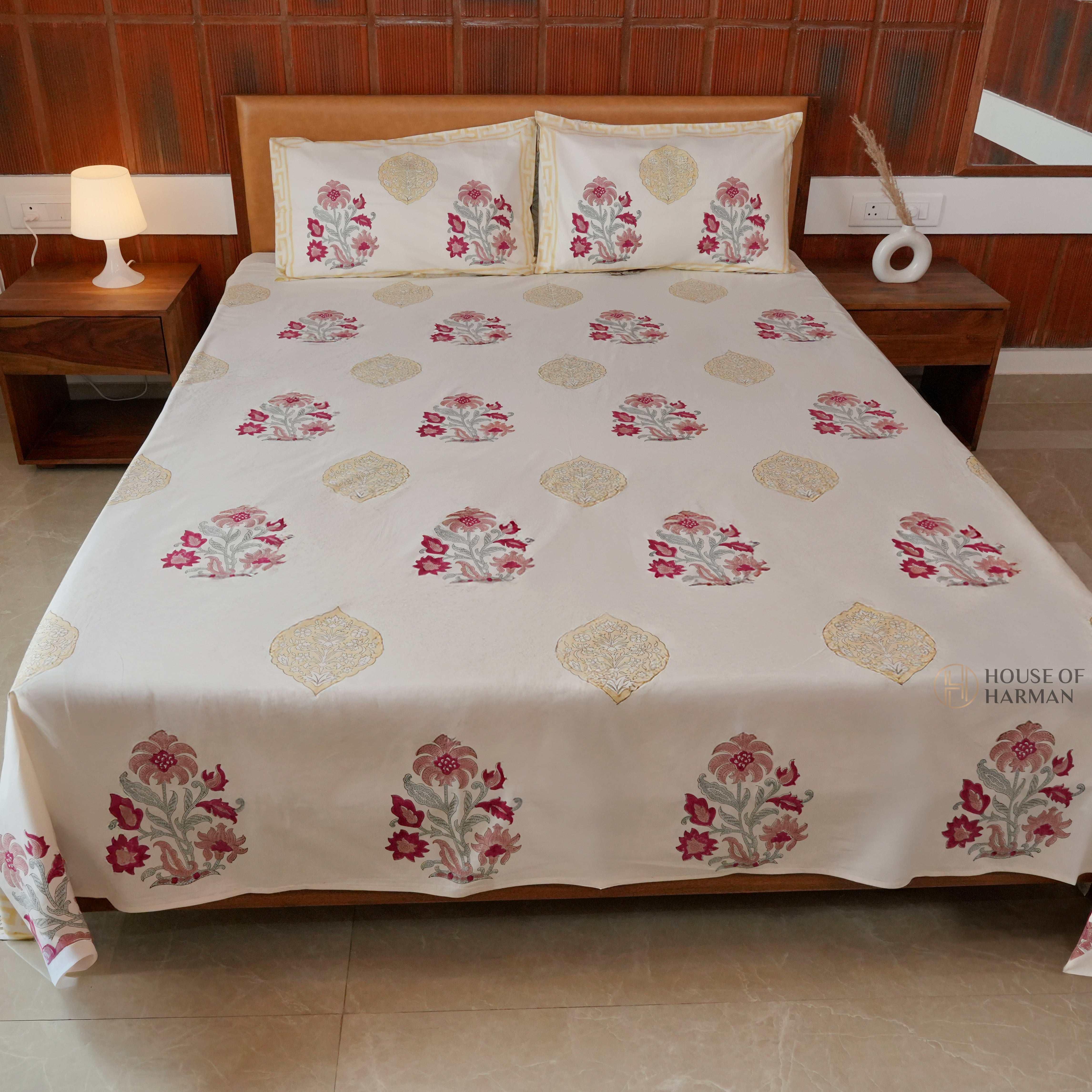 Mughal Ruby Bloom Bedsheet - HOUSE OF HARMAN