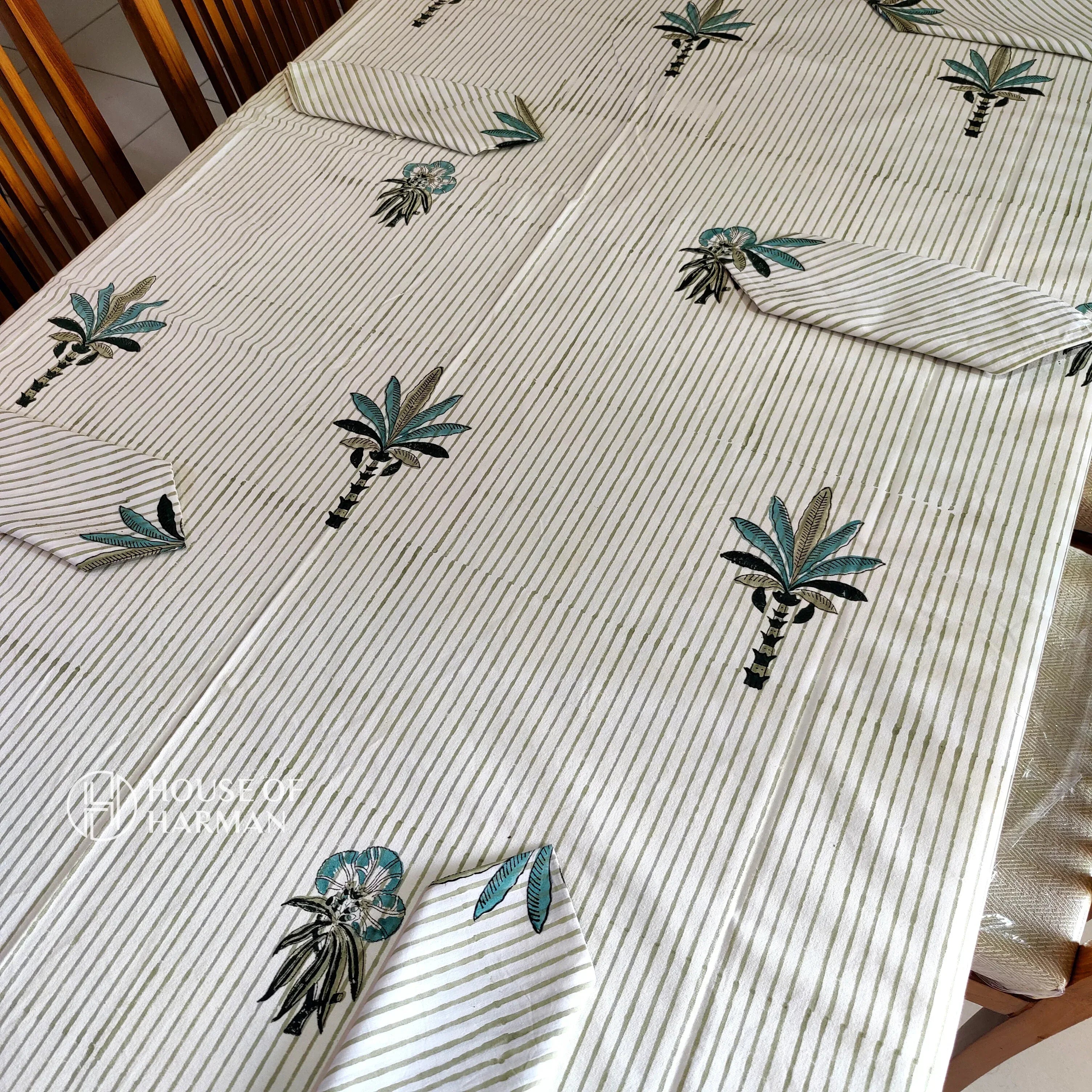 Striped Blossom Fusion Table Cover (With Cotton Napkins) - HOUSE OF HARMAN