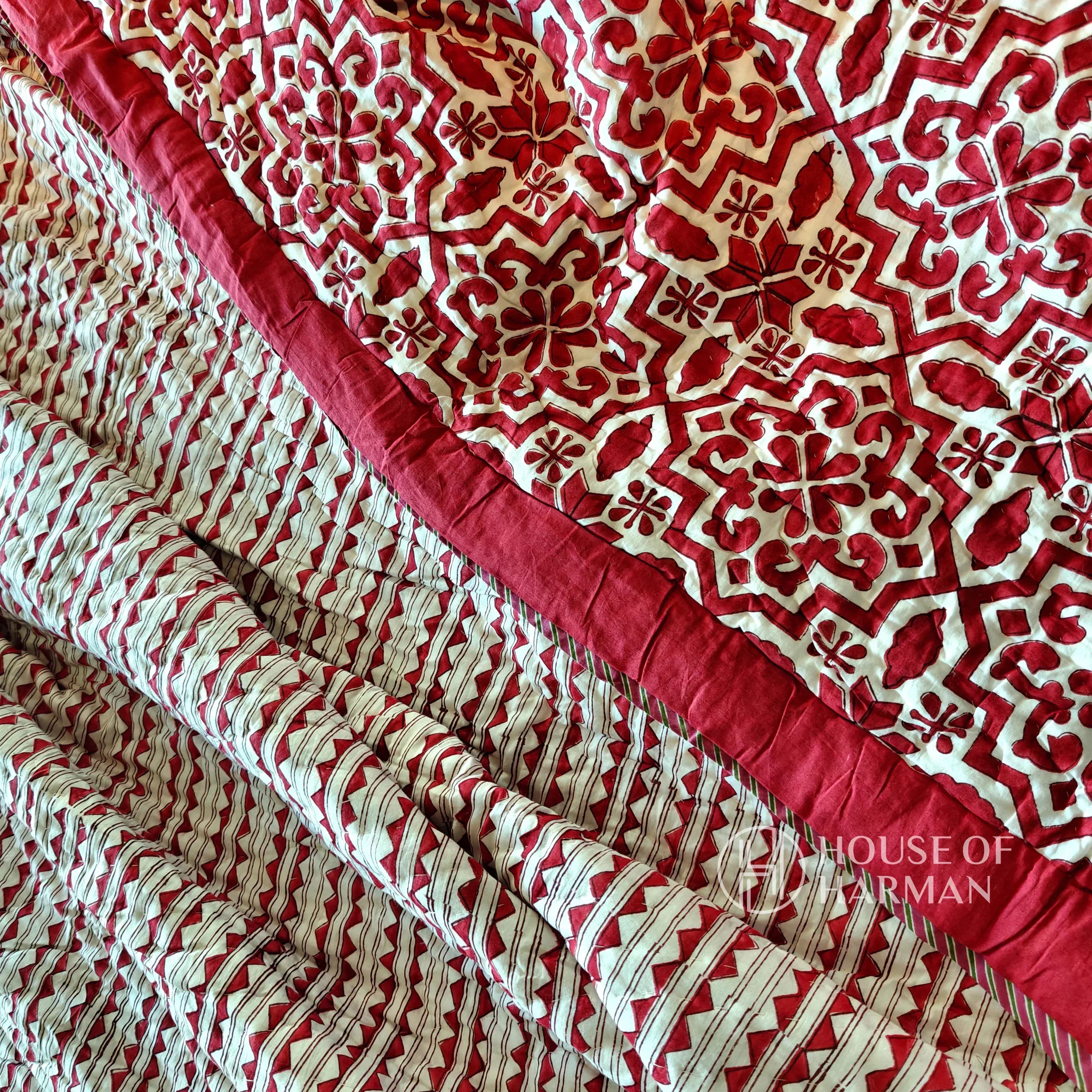 Crimson Lattice Dream Bedsheet and Quilt - HOUSE OF HARMAN
