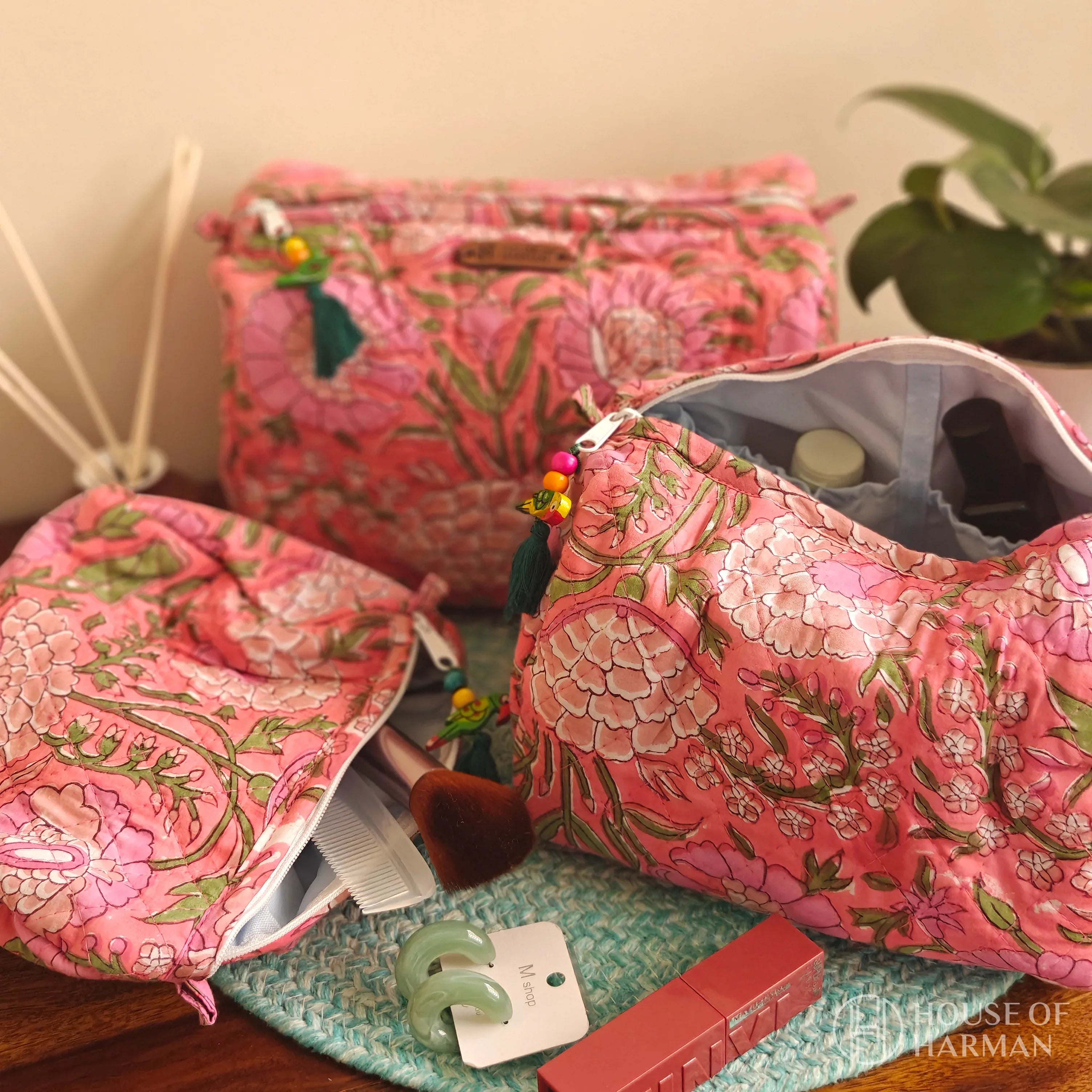 Multipurpose Pouches- Set of Three I Waterproof Lining I Four Mini Pockets Inside - HOUSE OF HARMAN