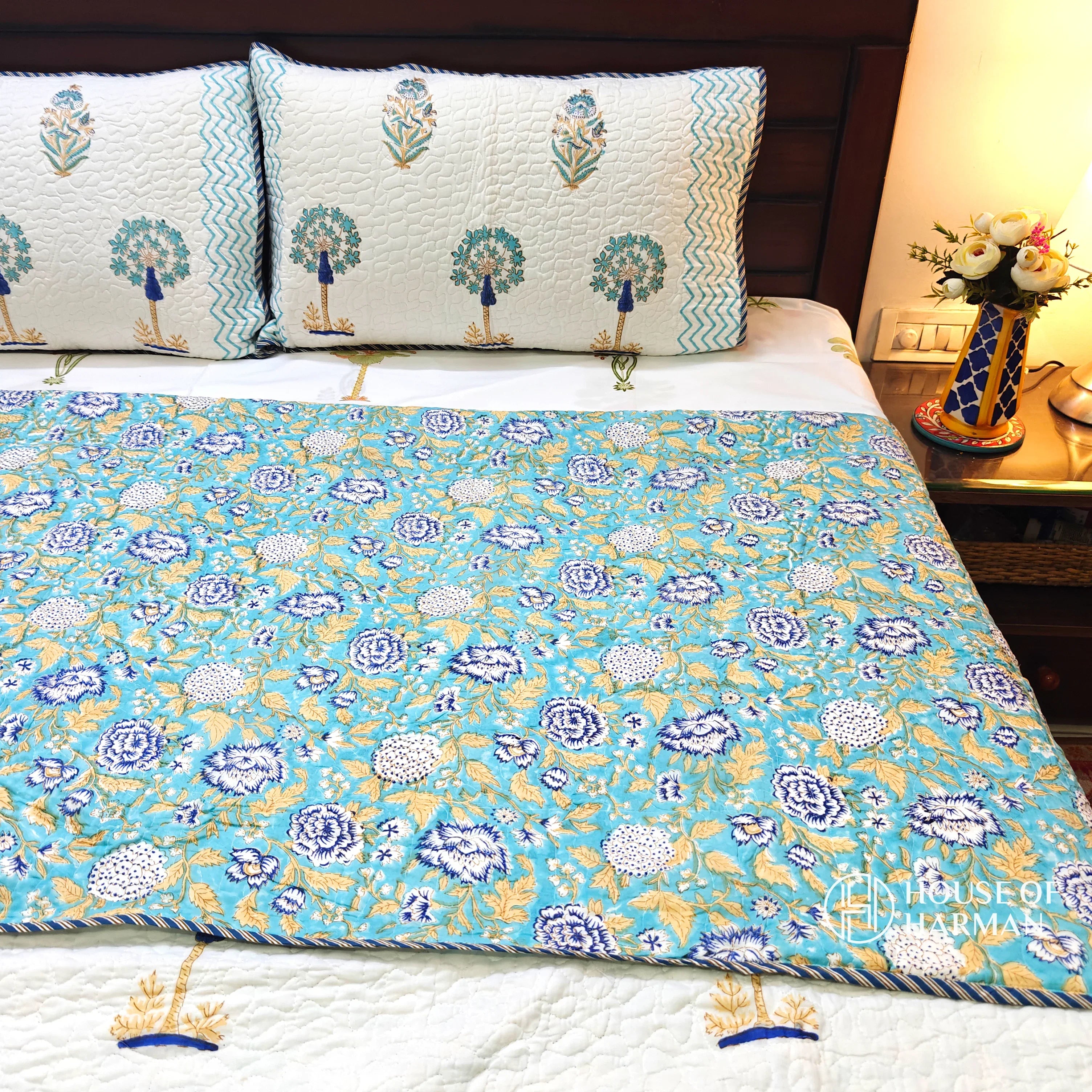 Turquoise Blossom Dream Bedcover - HOUSE OF HARMAN