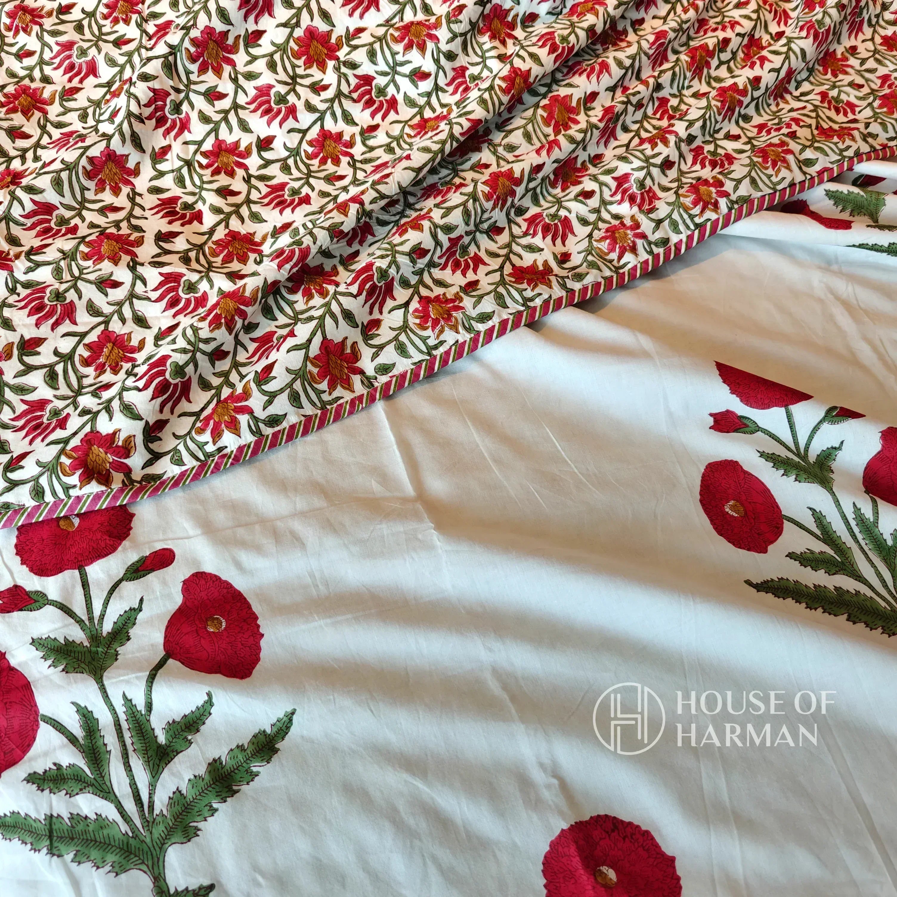 Red Wildpoppy Fields Bedsheet and Dohar - HOUSE OF HARMAN