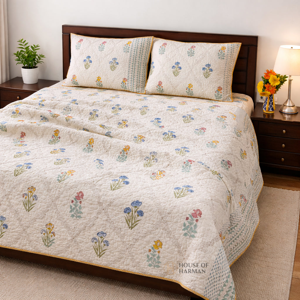 Morning Garden Bloom Bedcover (Beige Base Color)