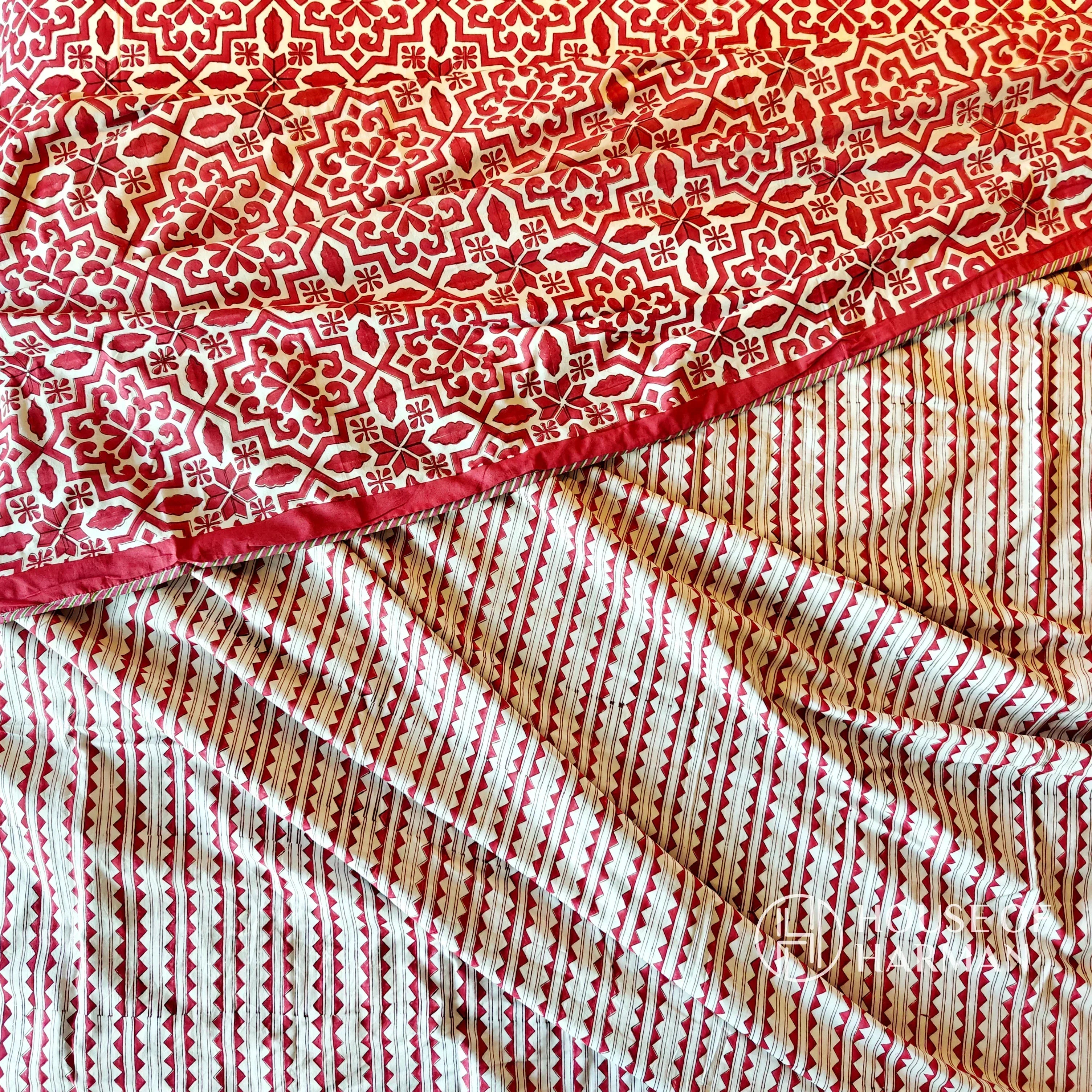 Crimson Lattice Dream Bedsheet and Dohar - HOUSE OF HARMAN