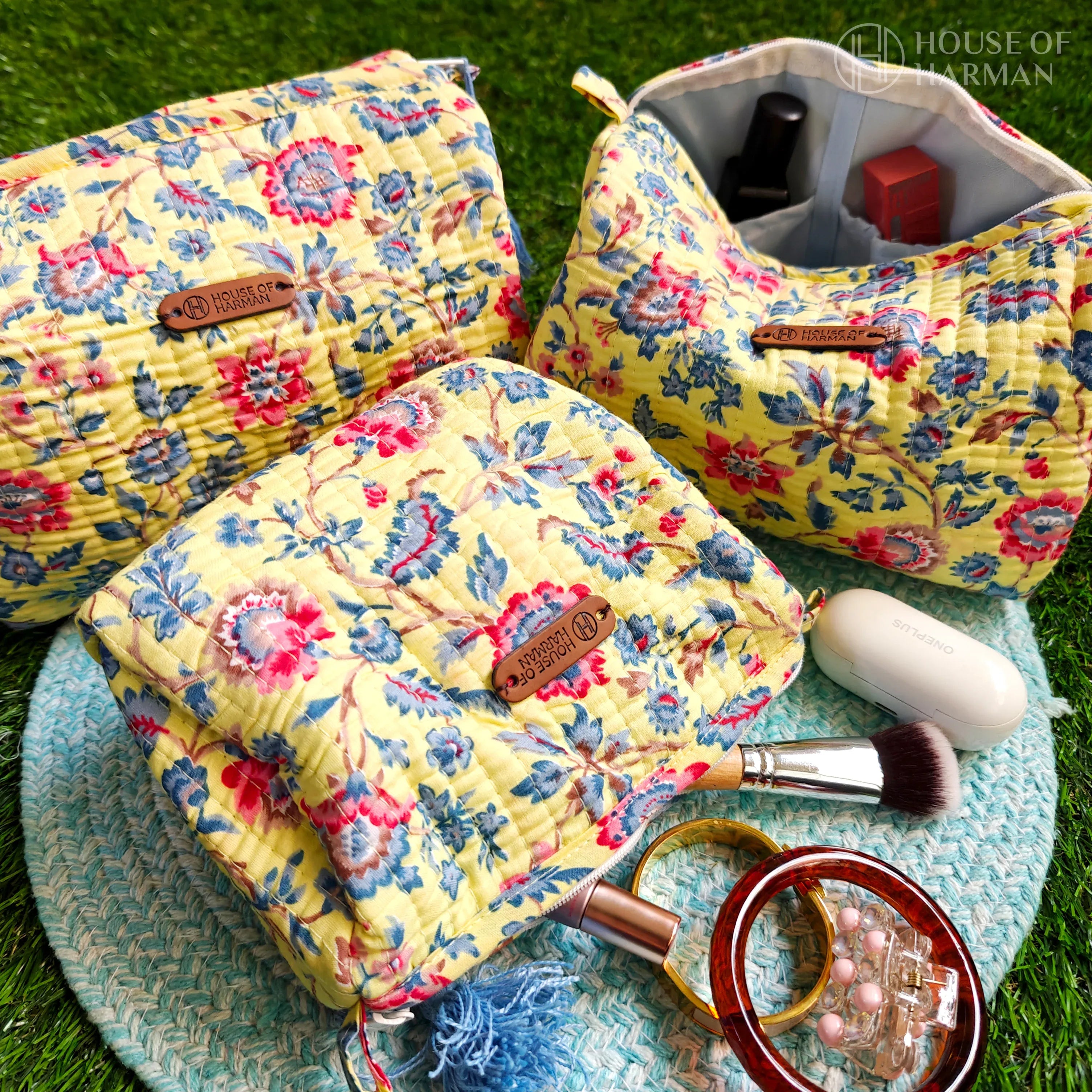 Multipurpose Pouches- Set of Three I Waterproof Lining I Four Mini Pockets Inside - HOUSE OF HARMAN