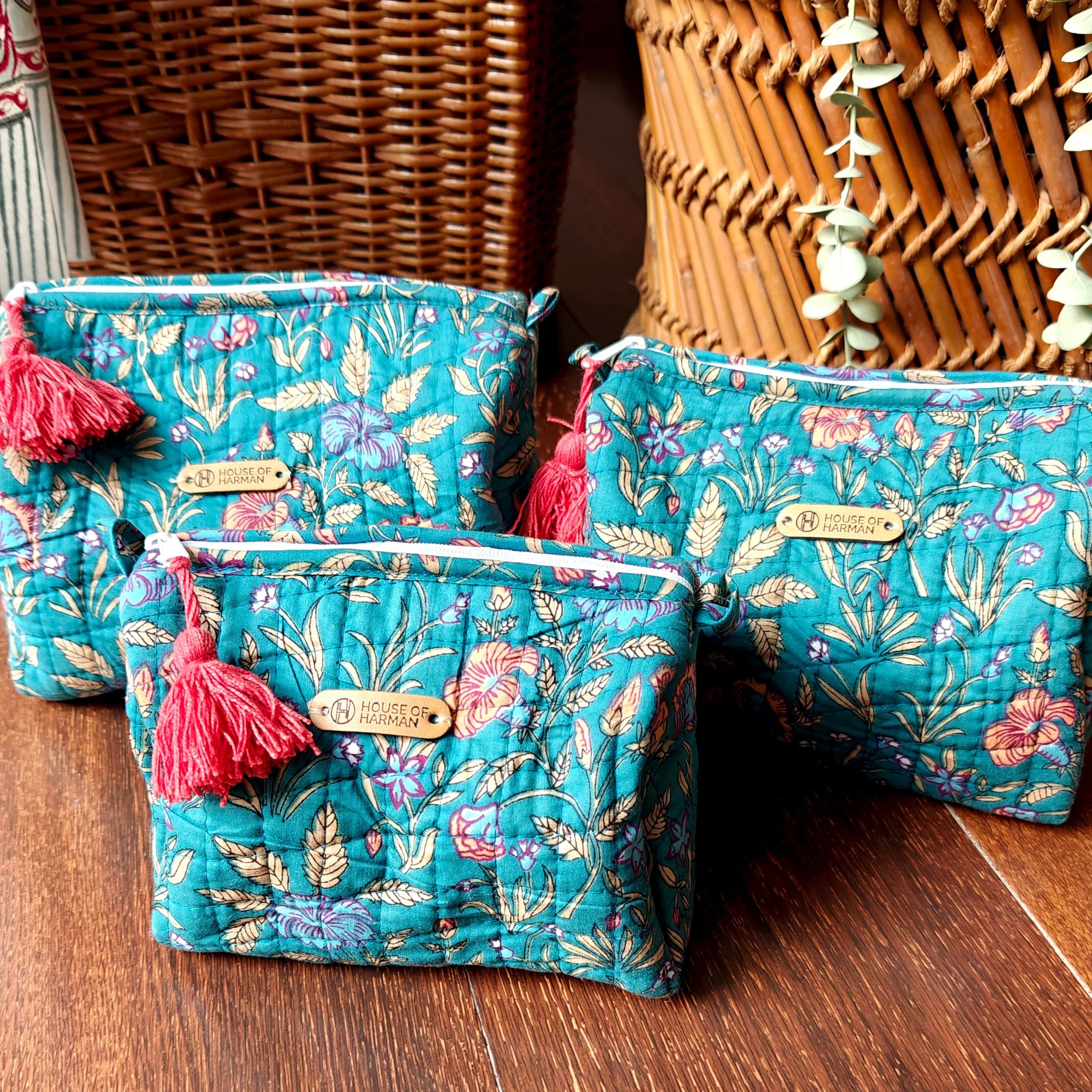 Multipurpose Pouches- Set of Three I Waterproof Lining I Four Mini Pockets Inside - HOUSE OF HARMAN