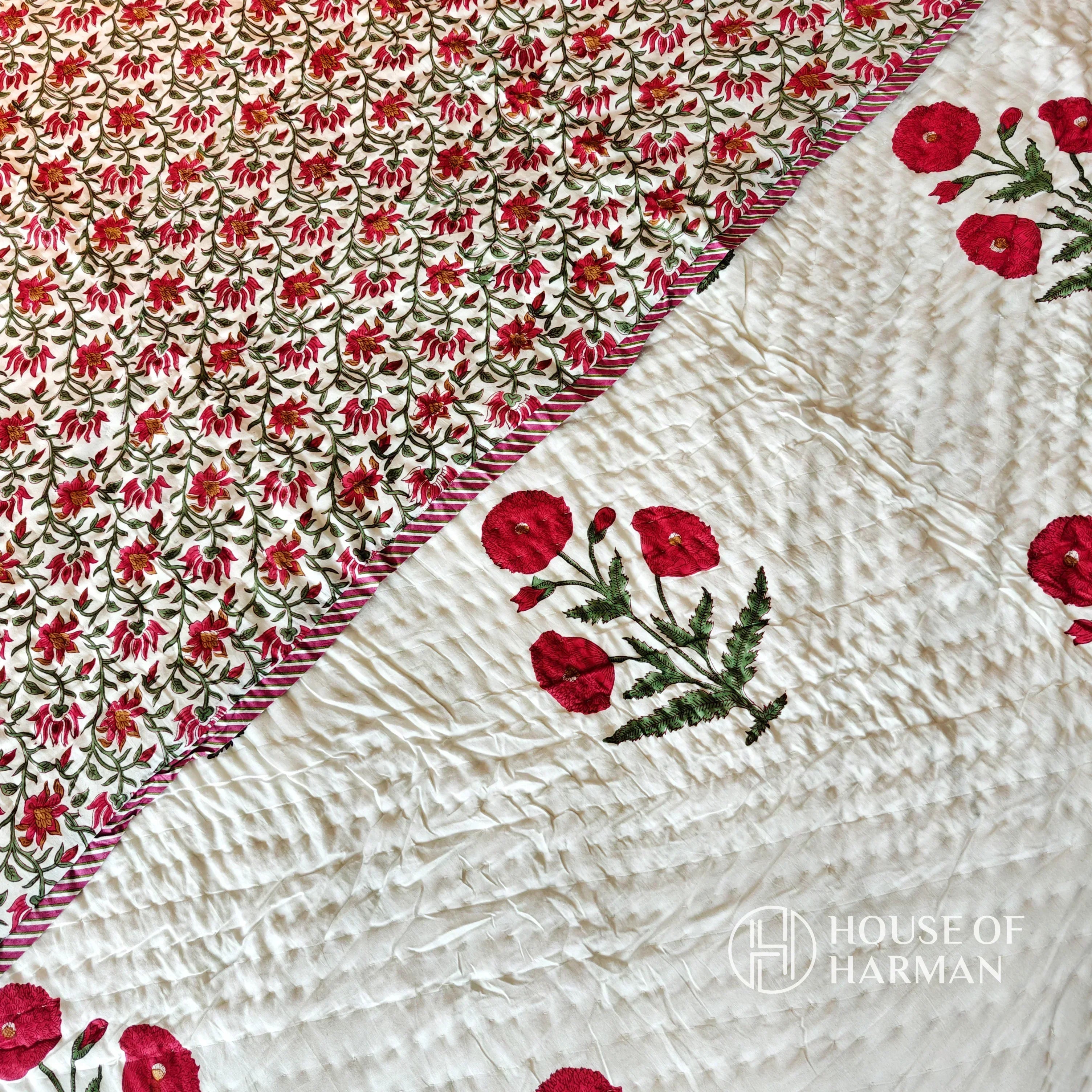 Red Wildpoppy Fields Bedsheet and Quilt - HOUSE OF HARMAN