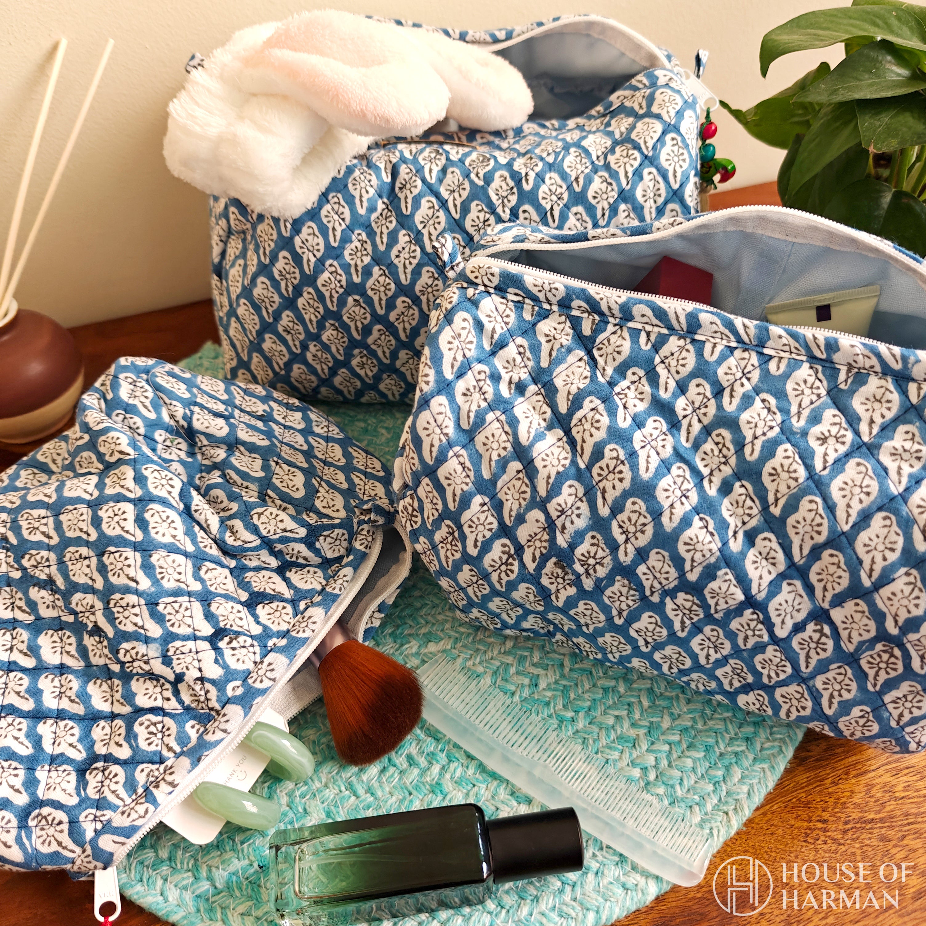 Multipurpose Pouches- Set of Three I Waterproof Lining I Four Mini Pockets Inside