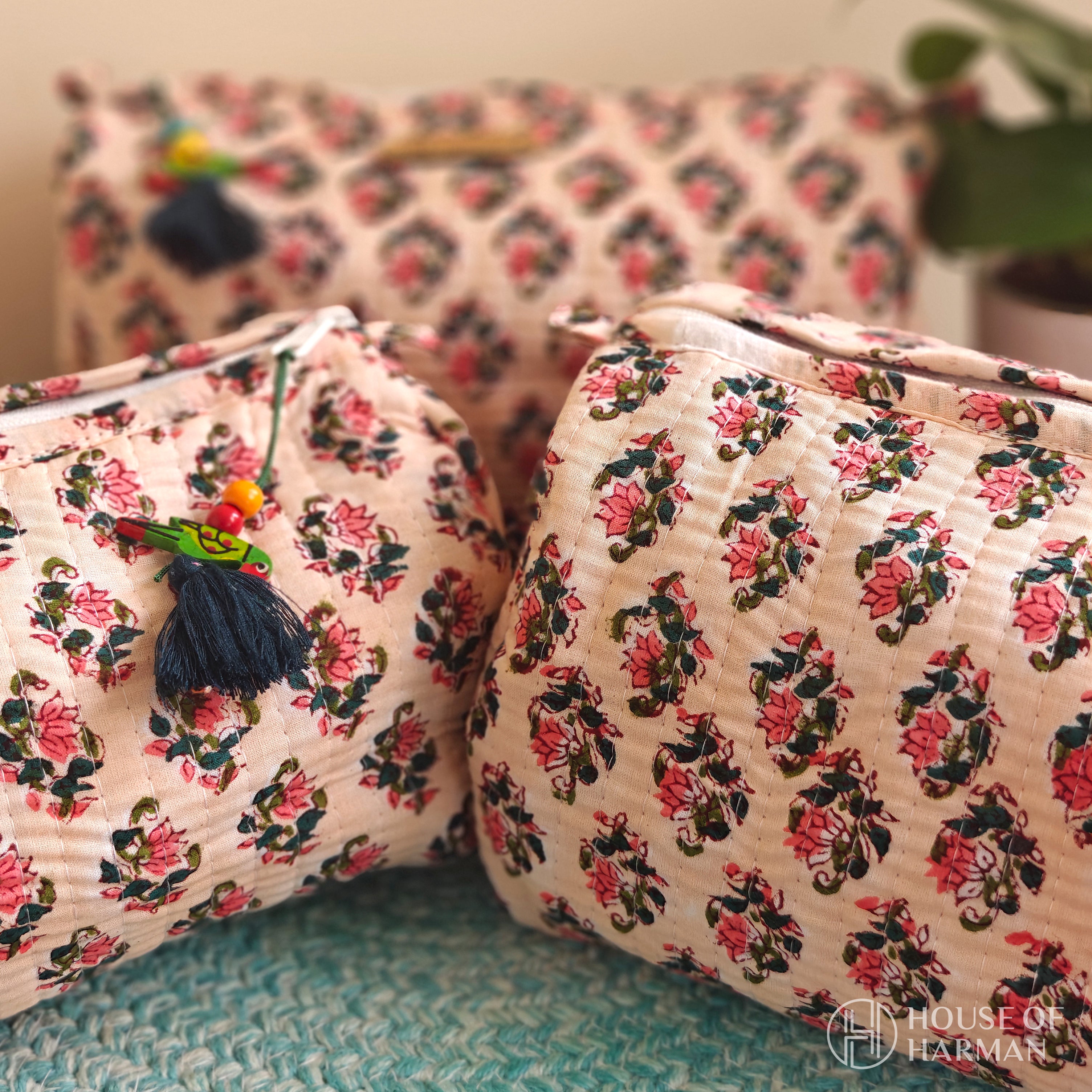 Multipurpose Pouches- Set of Three I Waterproof Lining I Four Mini Pockets Inside