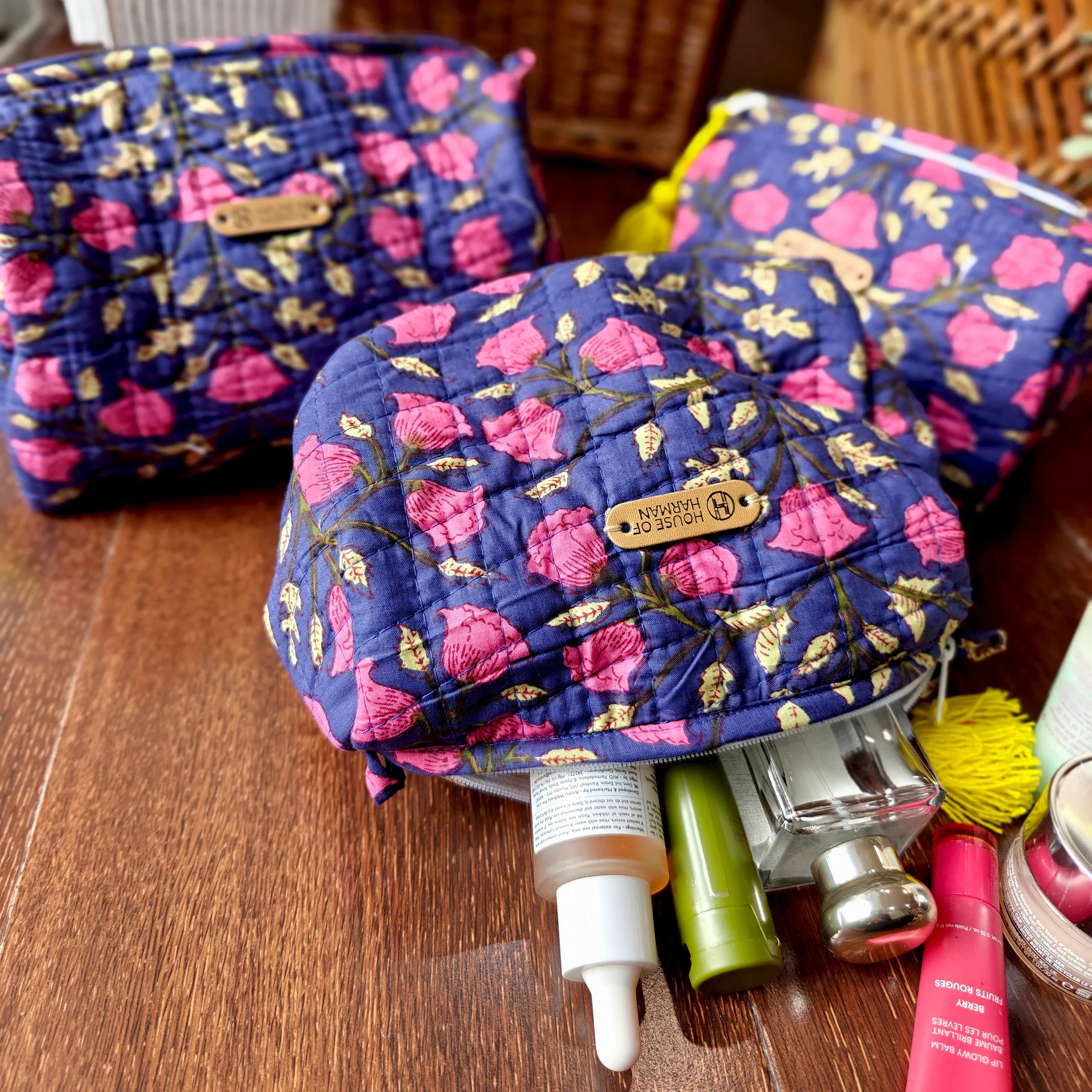 Multipurpose Pouches- Set of Three I Waterproof Lining I Four Mini Pockets Inside - HOUSE OF HARMAN