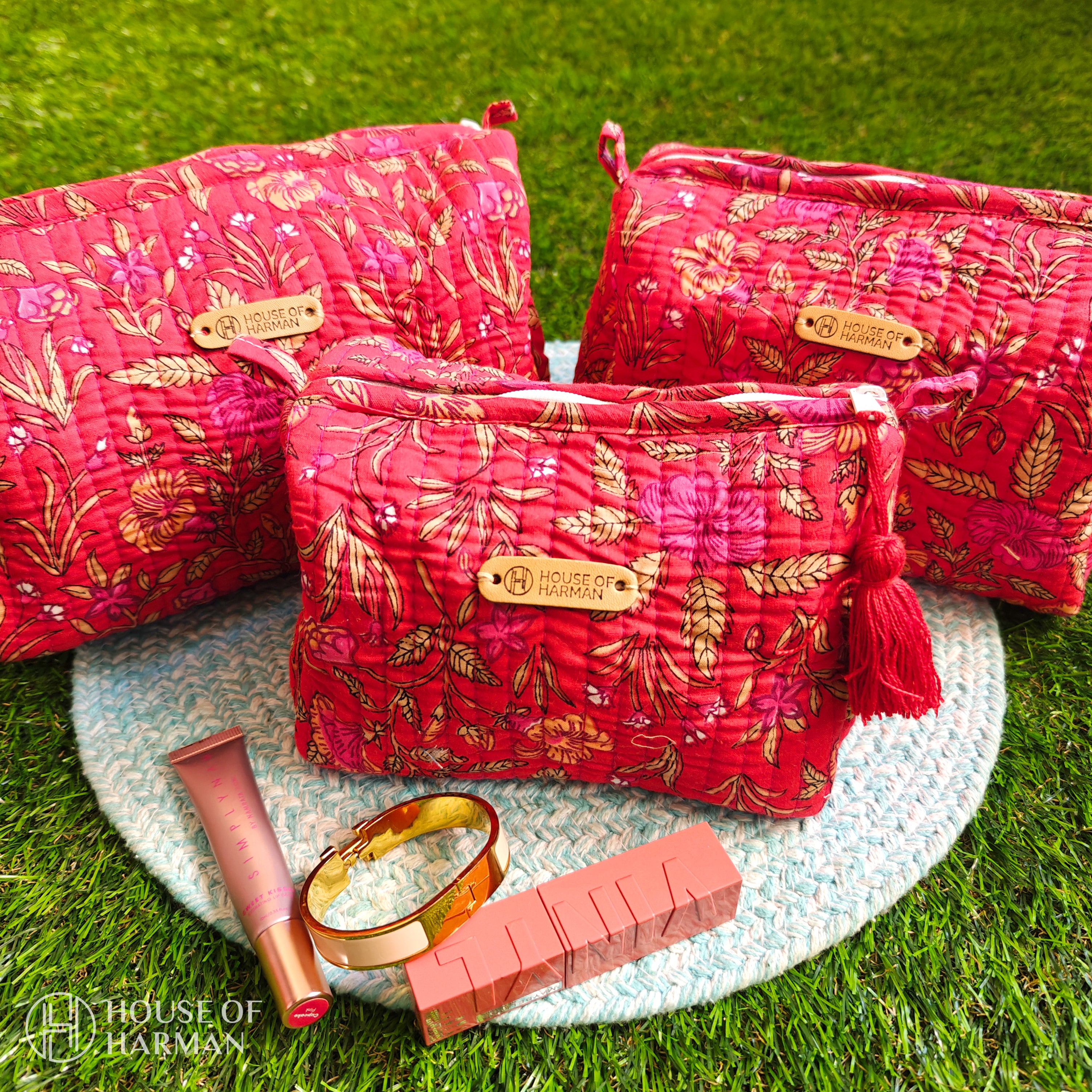 Multipurpose Pouches- Set of Three I Waterproof Lining I Four Mini Pockets Inside