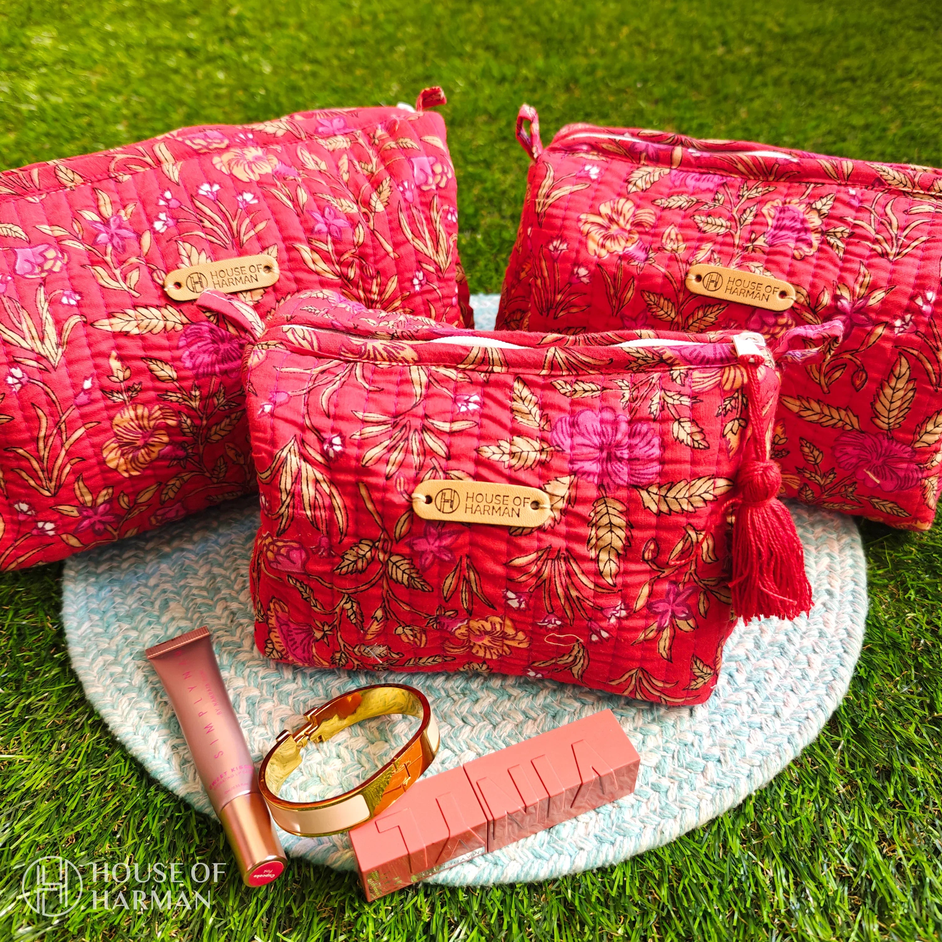 Multipurpose Pouches- Set of Three I Waterproof Lining I Four Mini Pockets Inside - HOUSE OF HARMAN