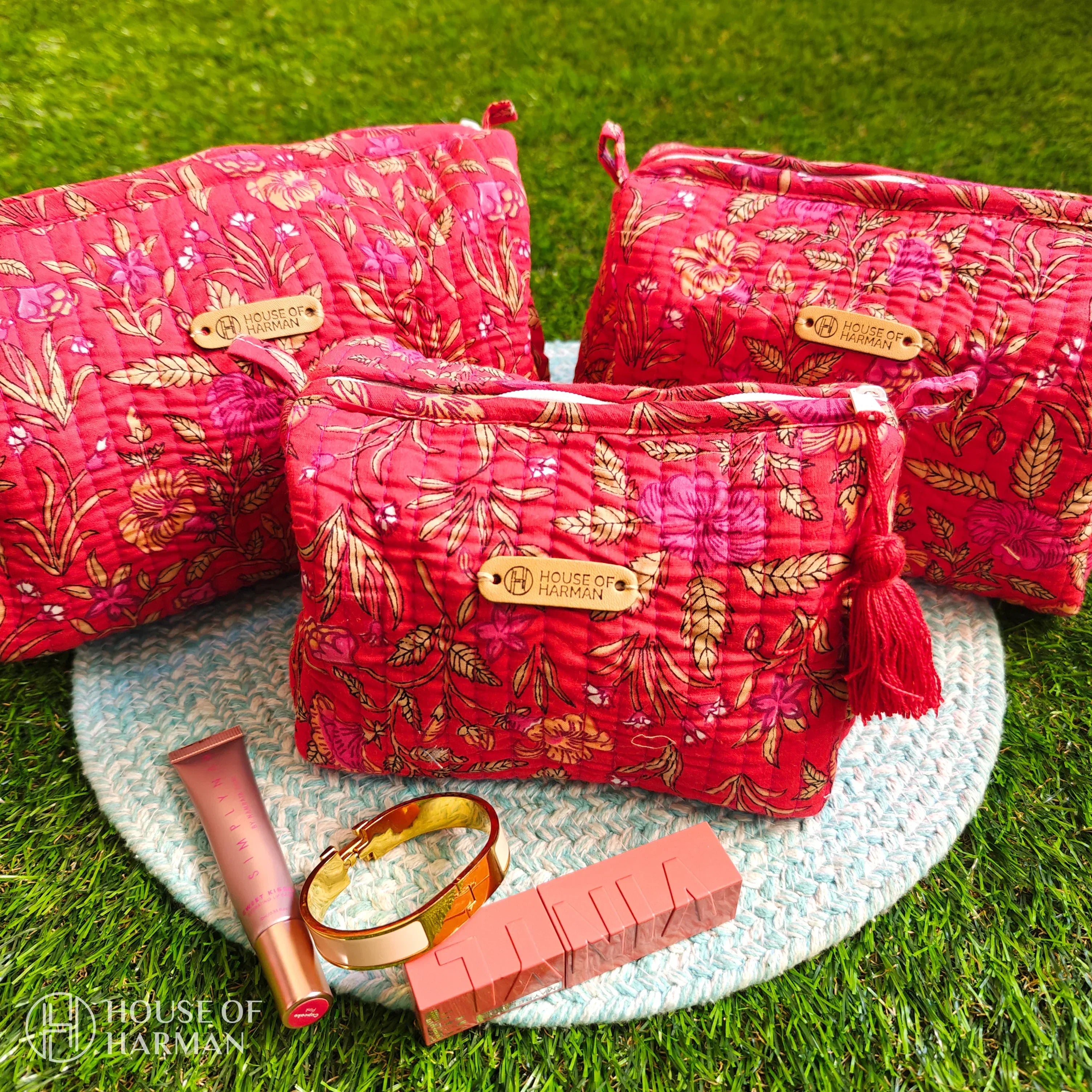 Multipurpose Pouches- Set of Three I Waterproof Lining I Four Mini Pockets Inside - HOUSE OF HARMAN