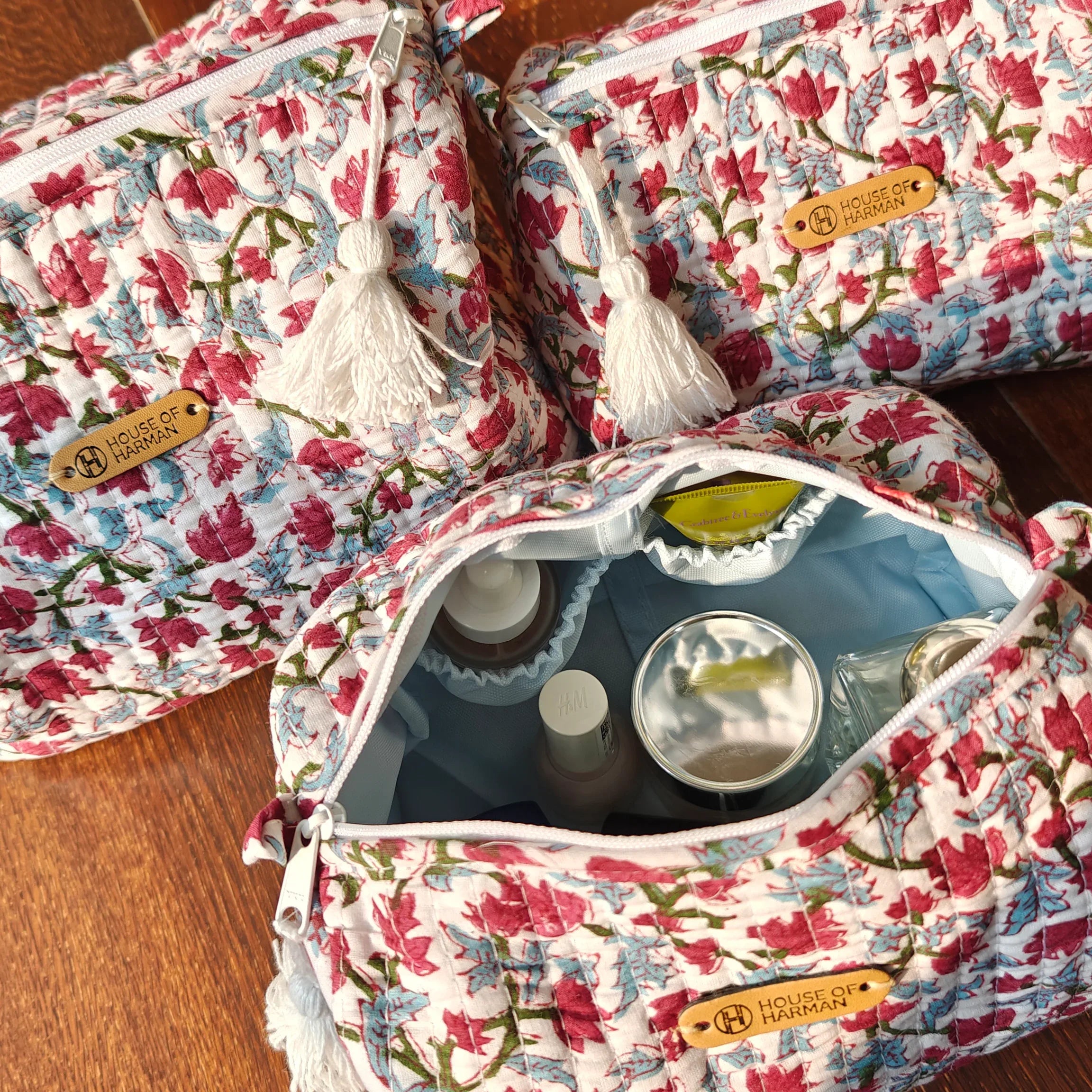 Multipurpose Pouches- Set of Three I Waterproof Lining I Four Mini Pockets Inside - HOUSE OF HARMAN