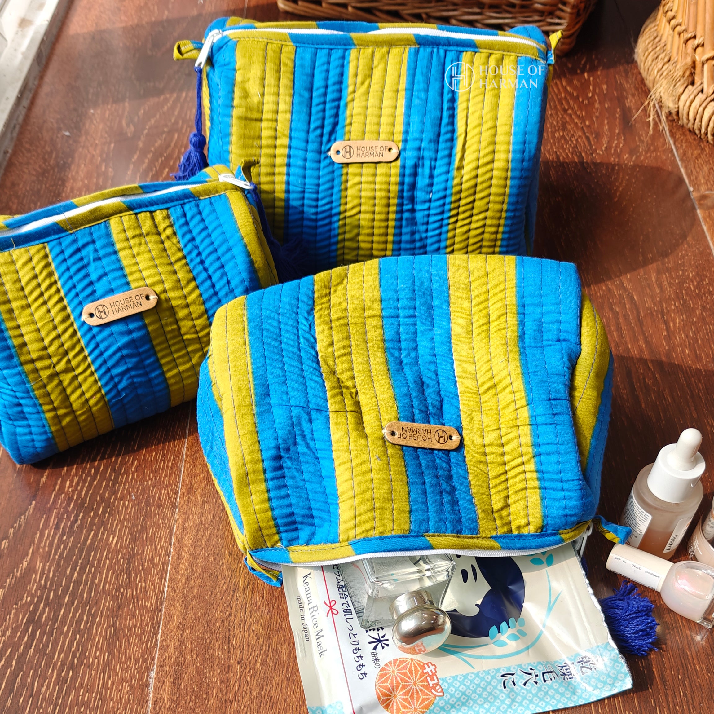 Multipurpose Pouches- Set of Three I Waterproof Lining I Four Mini Pockets Inside