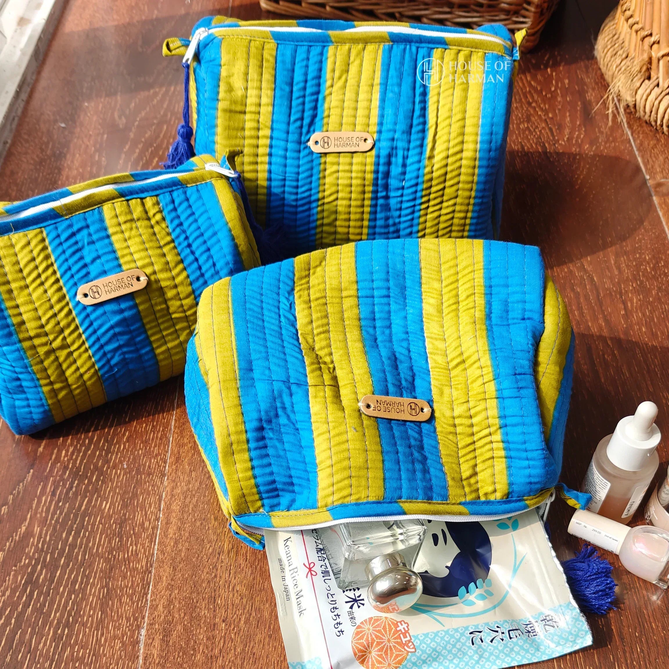 Multipurpose Pouches- Set of Three I Waterproof Lining I Four Mini Pockets Inside - HOUSE OF HARMAN