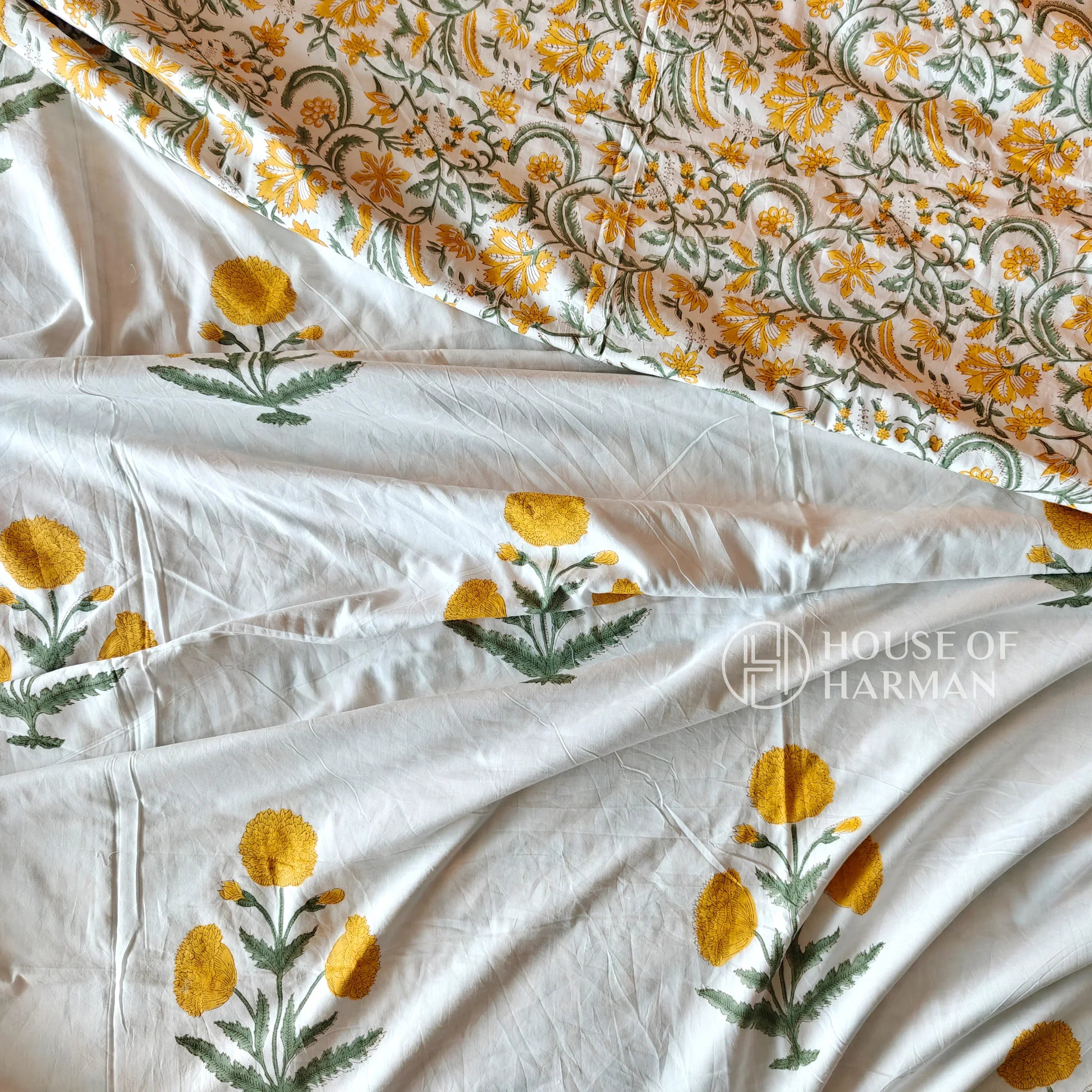 Yellow Wildpoppy Fields Bedsheet and Dohar - HOUSE OF HARMAN