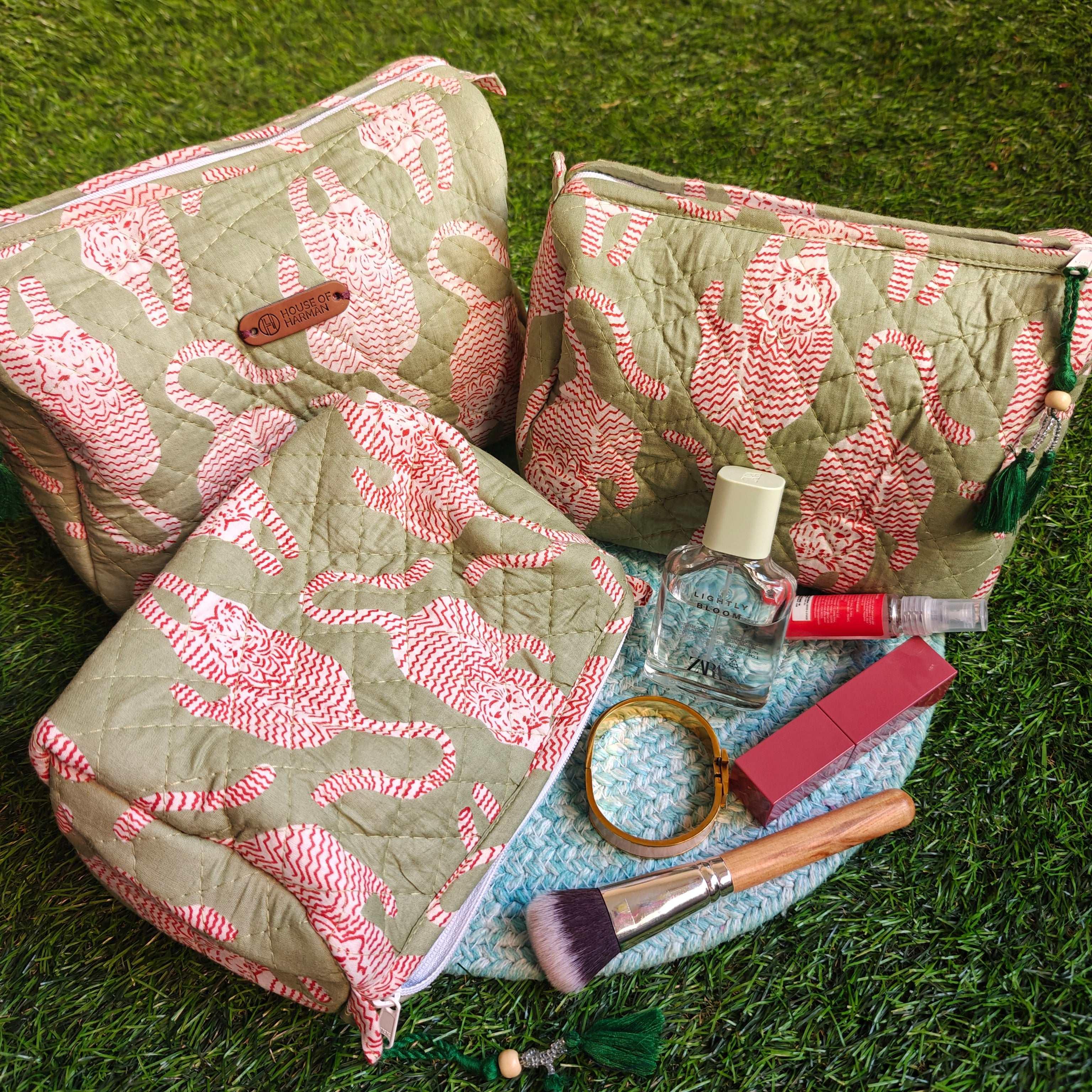 Multipurpose Pouches- Set of Three I Waterproof Lining I Four Mini Pockets Inside - HOUSE OF HARMAN