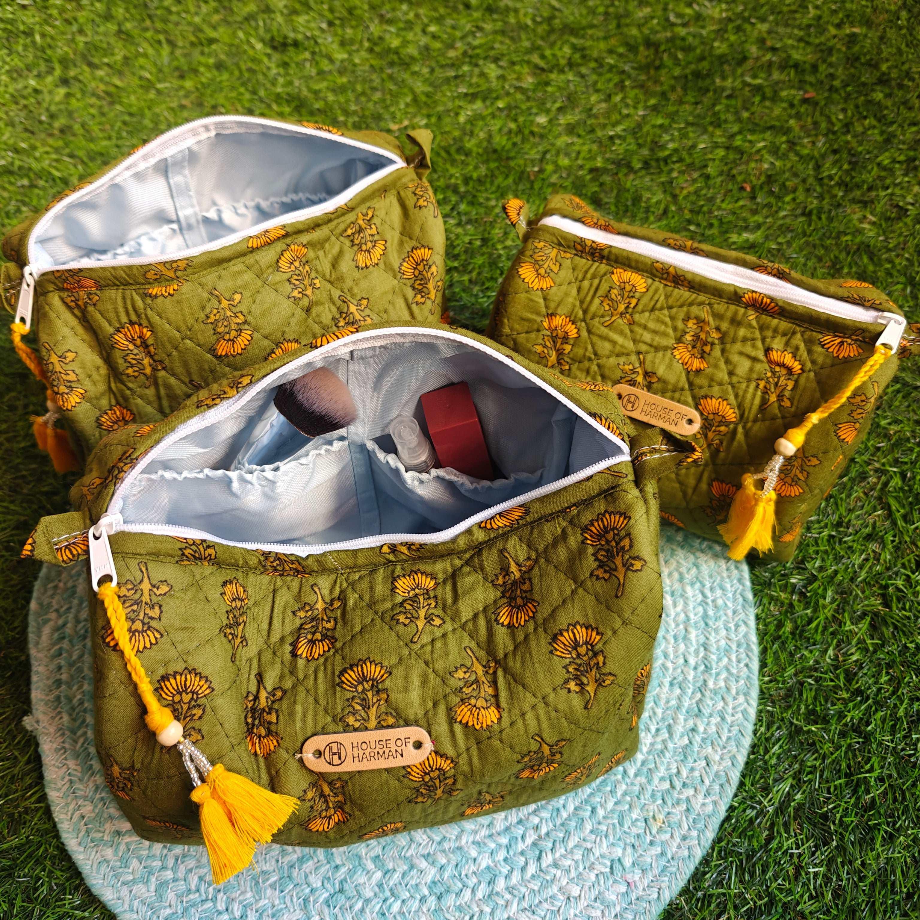 Multipurpose Pouches- Set of Three I Waterproof Lining I Four Mini Pockets Inside - HOUSE OF HARMAN