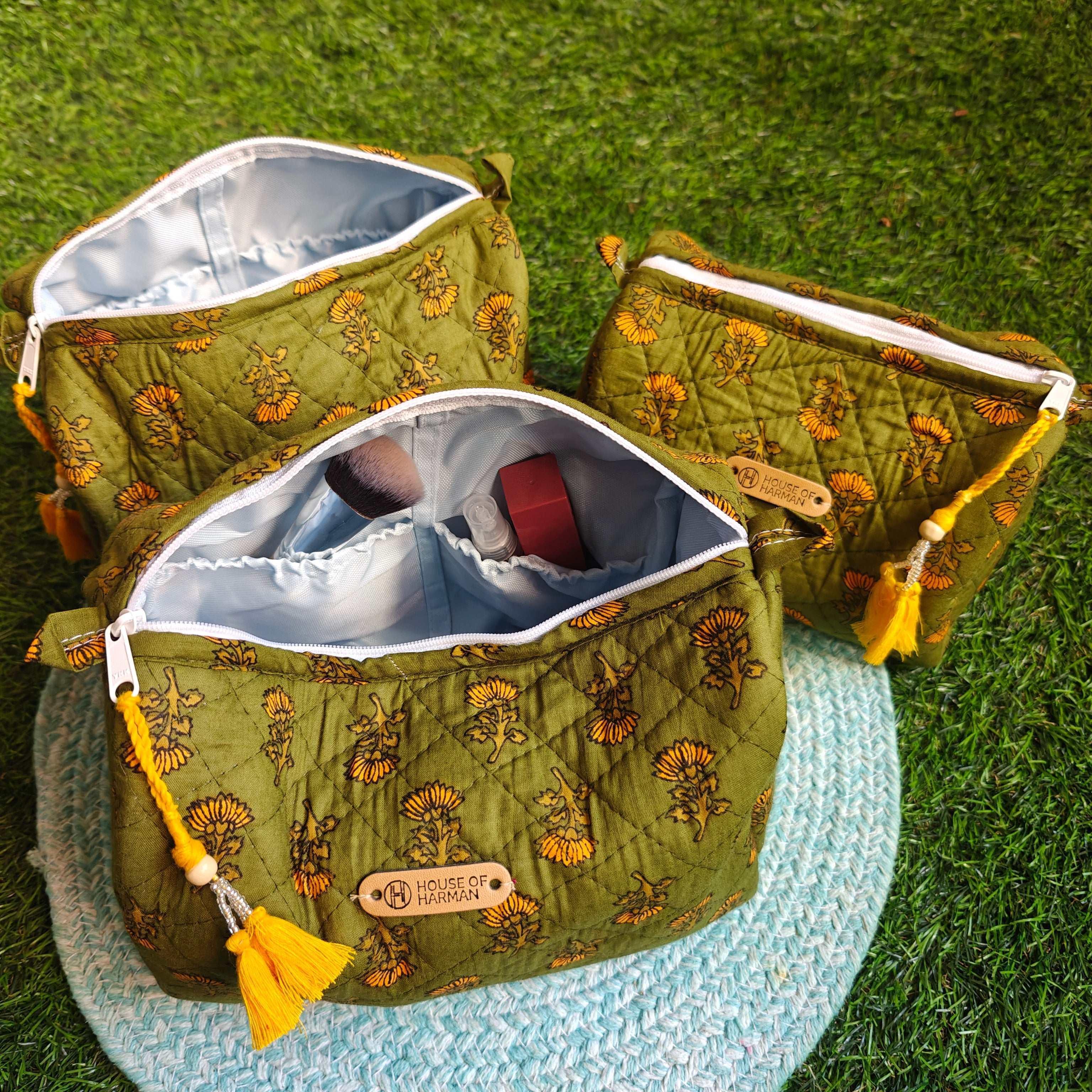 Multipurpose Pouches- Set of Three I Waterproof Lining I Four Mini Pockets Inside - HOUSE OF HARMAN