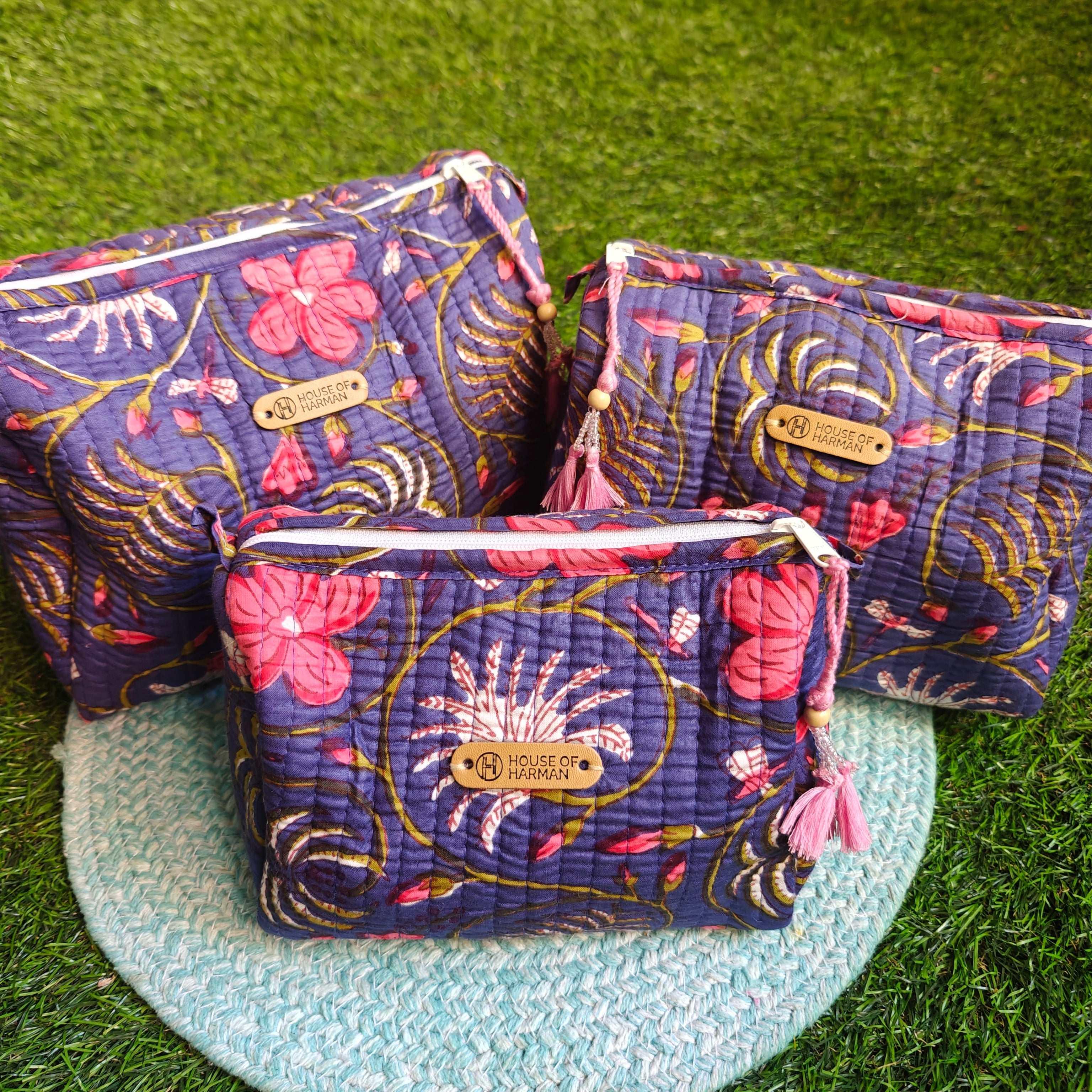 Multipurpose Pouches- Set of Three I Waterproof Lining I Four Mini Pockets Inside - HOUSE OF HARMAN