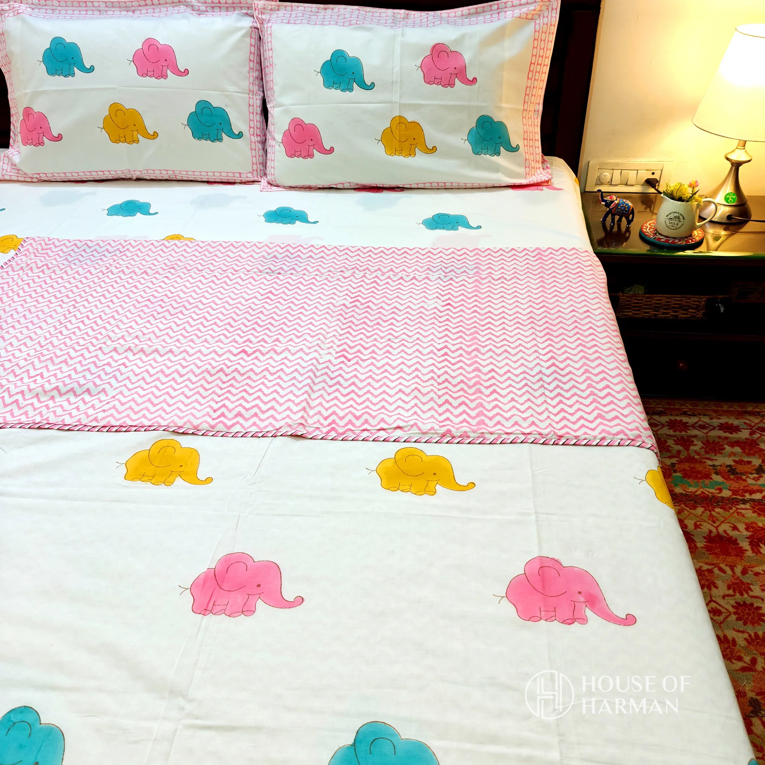 Playful Trunky Joys Bedsheet and Dohar - HOUSE OF HARMAN