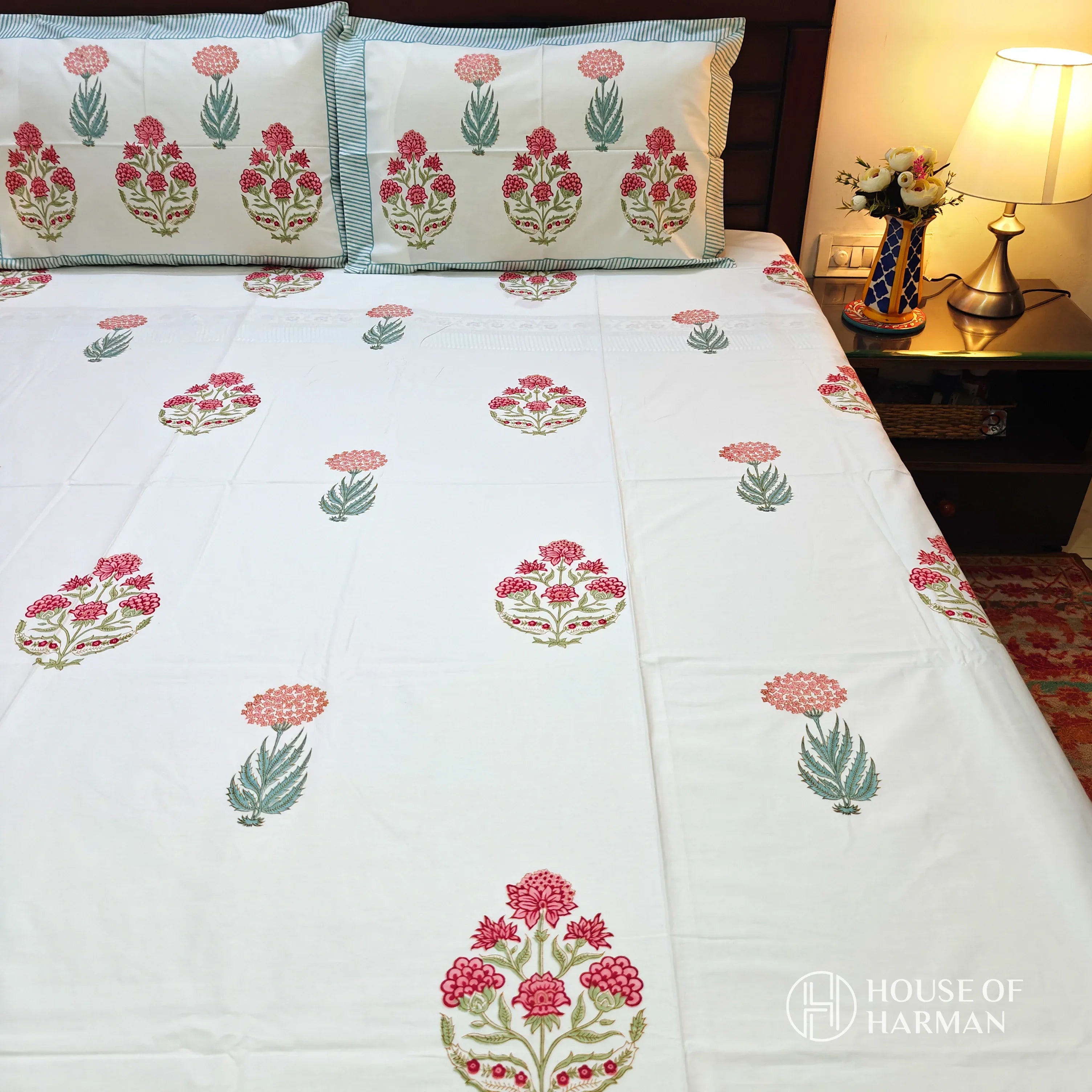 Crimson Carnation Symphony Bedsheet - HOUSE OF HARMAN