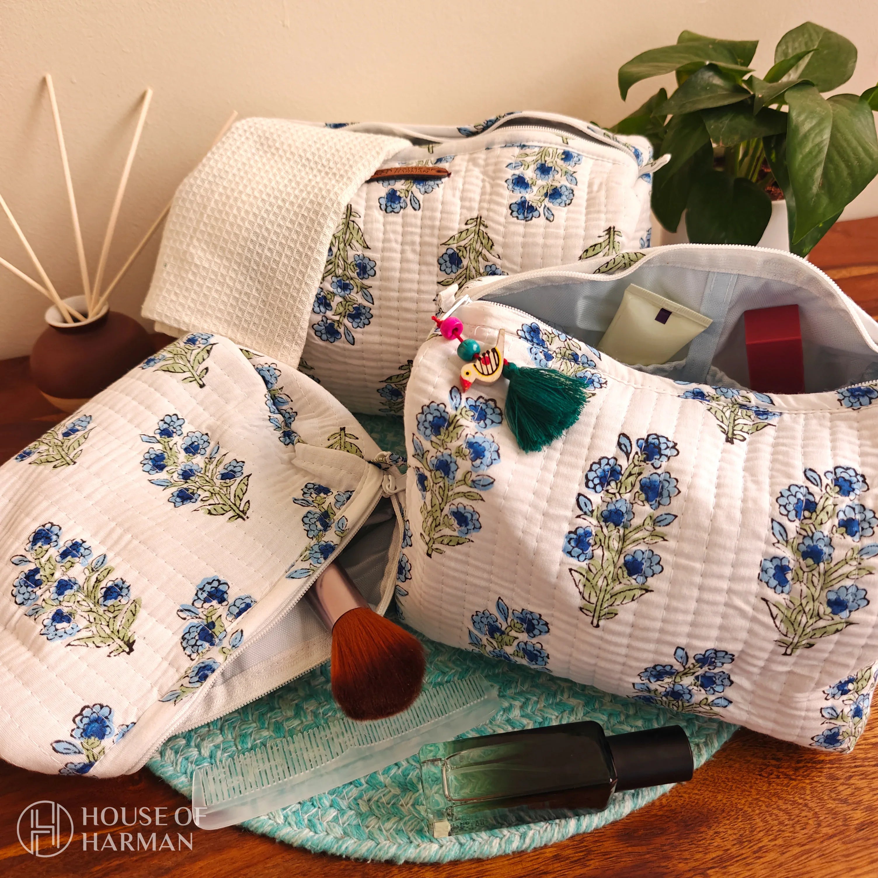 Multipurpose Pouches- Set of Three I Waterproof Lining I Four Mini Pockets Inside - HOUSE OF HARMAN