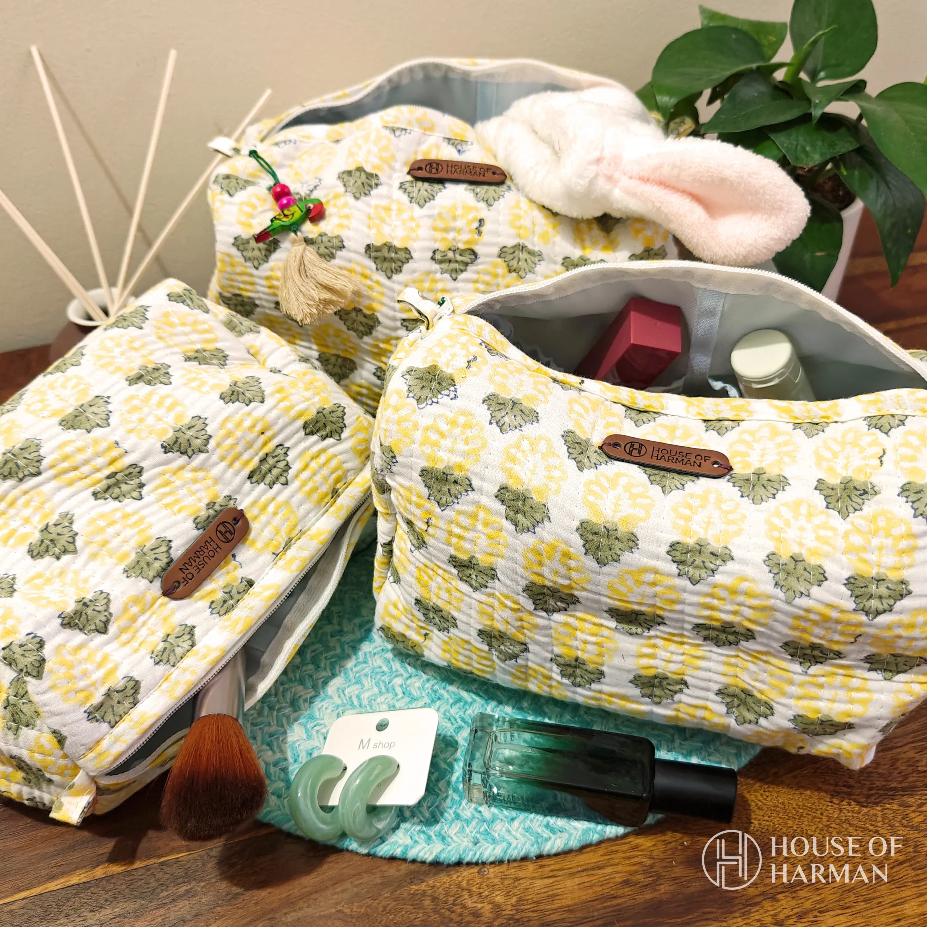 Multipurpose Pouches- Set of Three I Waterproof Lining I Four Mini Pockets Inside - HOUSE OF HARMAN