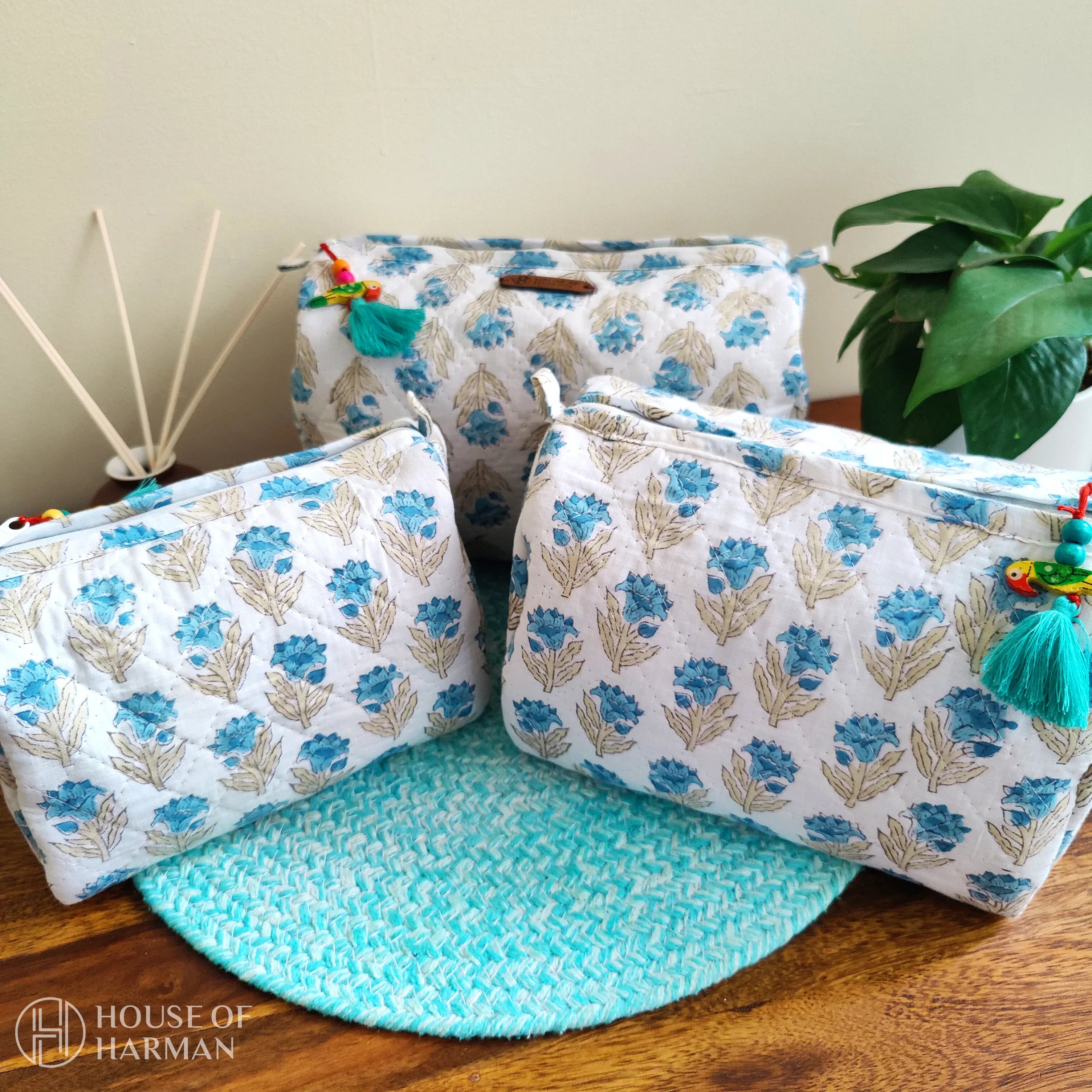 Multipurpose Pouches- Set of Three I Waterproof Lining I Four Mini Pockets Inside - HOUSE OF HARMAN