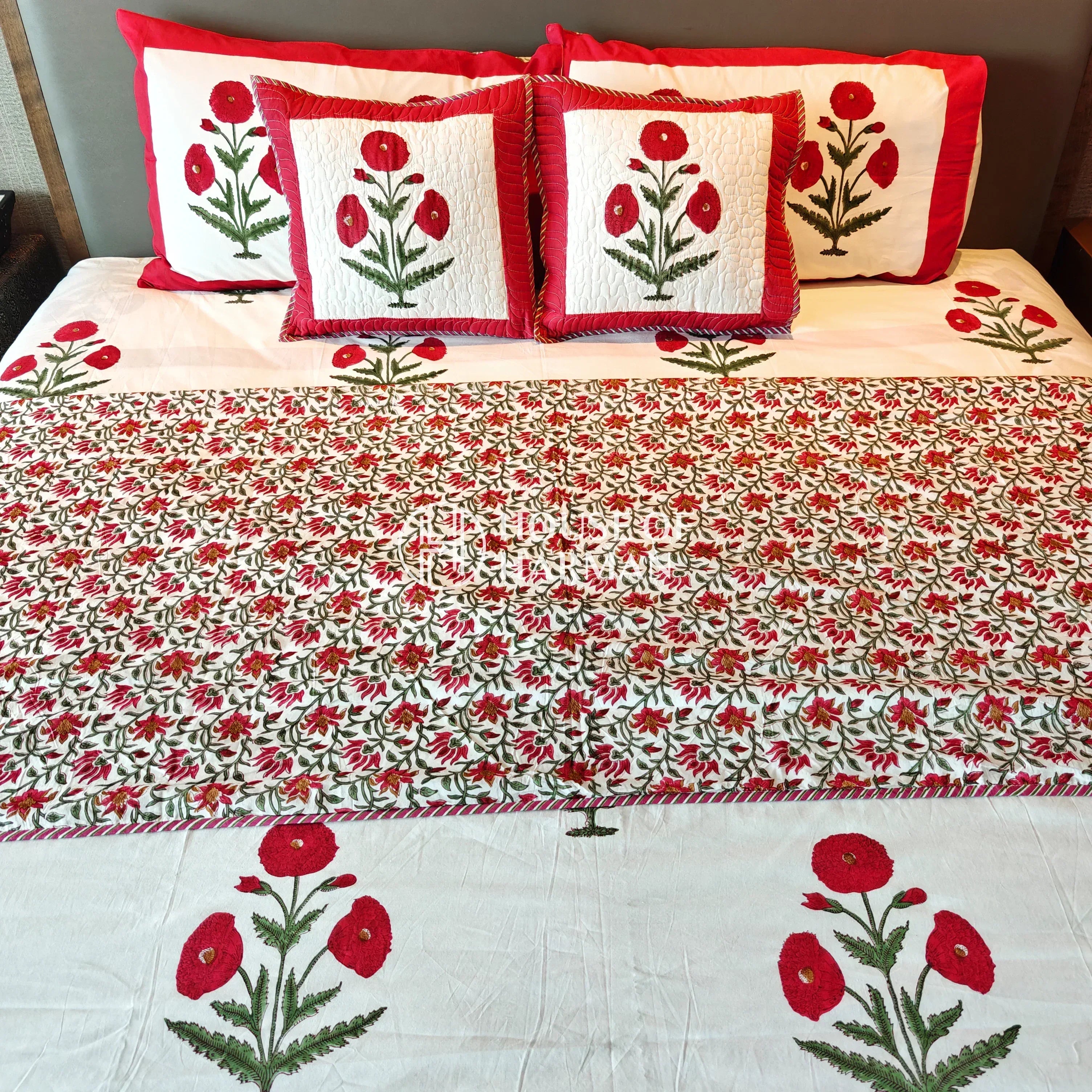 Red Wildpoppy Fields Bedsheet and Dohar - HOUSE OF HARMAN