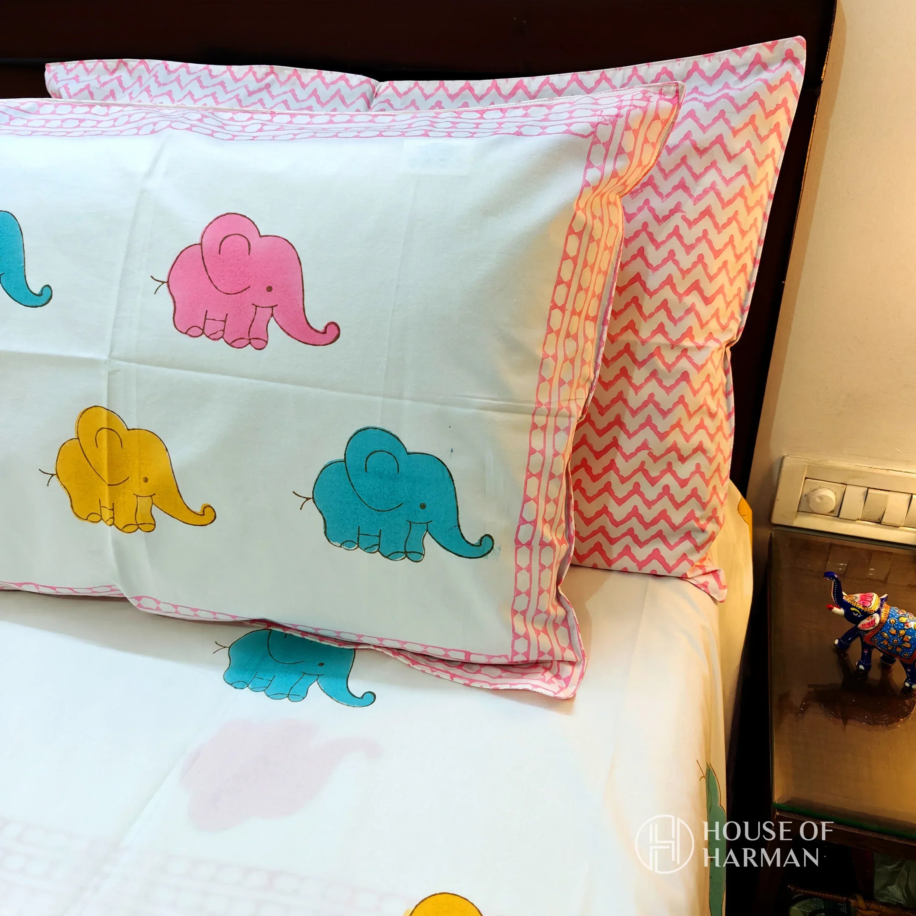Playful Trunky Joys Bedsheet and Dohar - HOUSE OF HARMAN