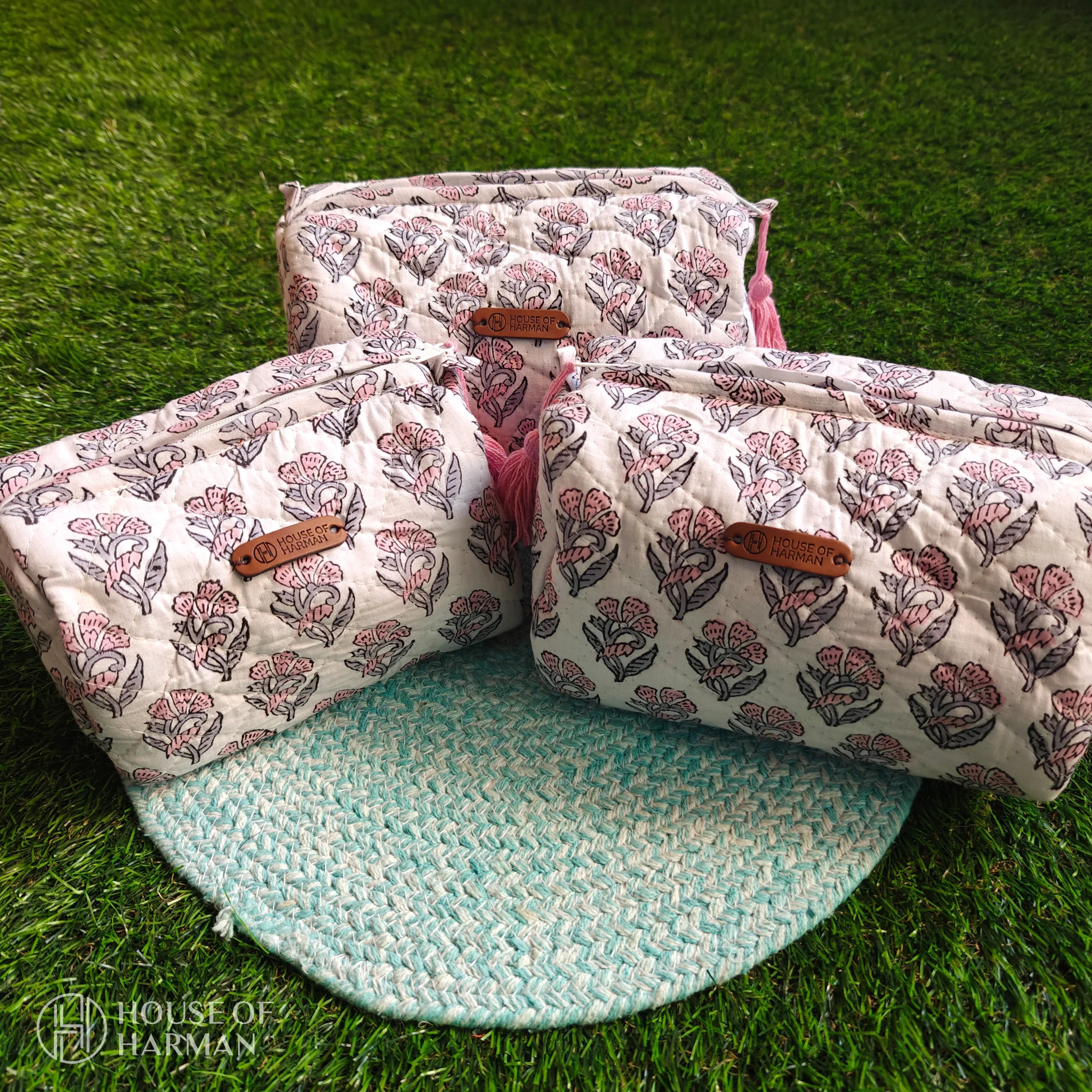 Multipurpose Pouches- Set of Three I Waterproof Lining I Four Mini Pockets Inside - HOUSE OF HARMAN