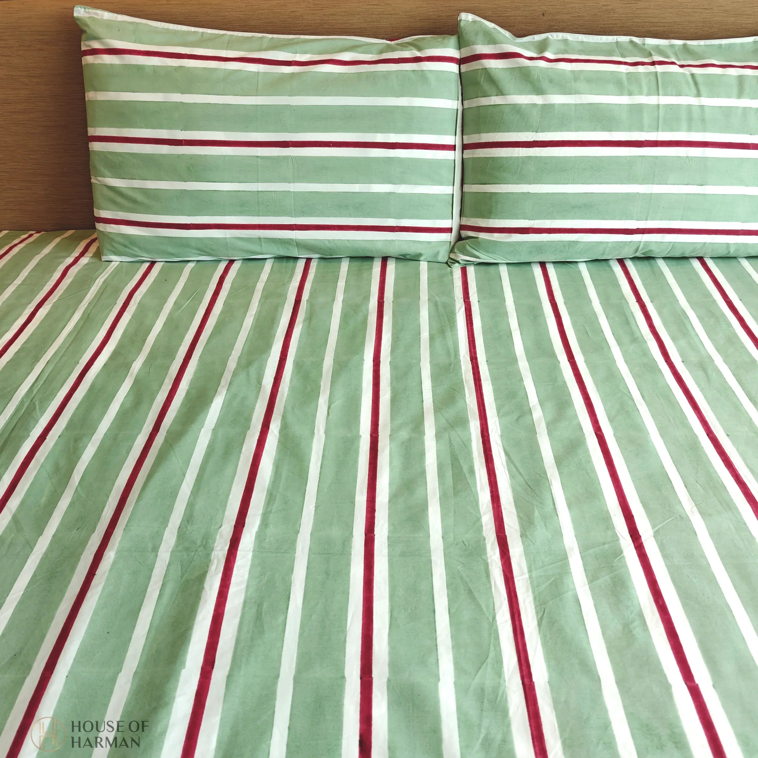 Mint Stripe Mist Bedsheet - HOUSE OF HARMAN