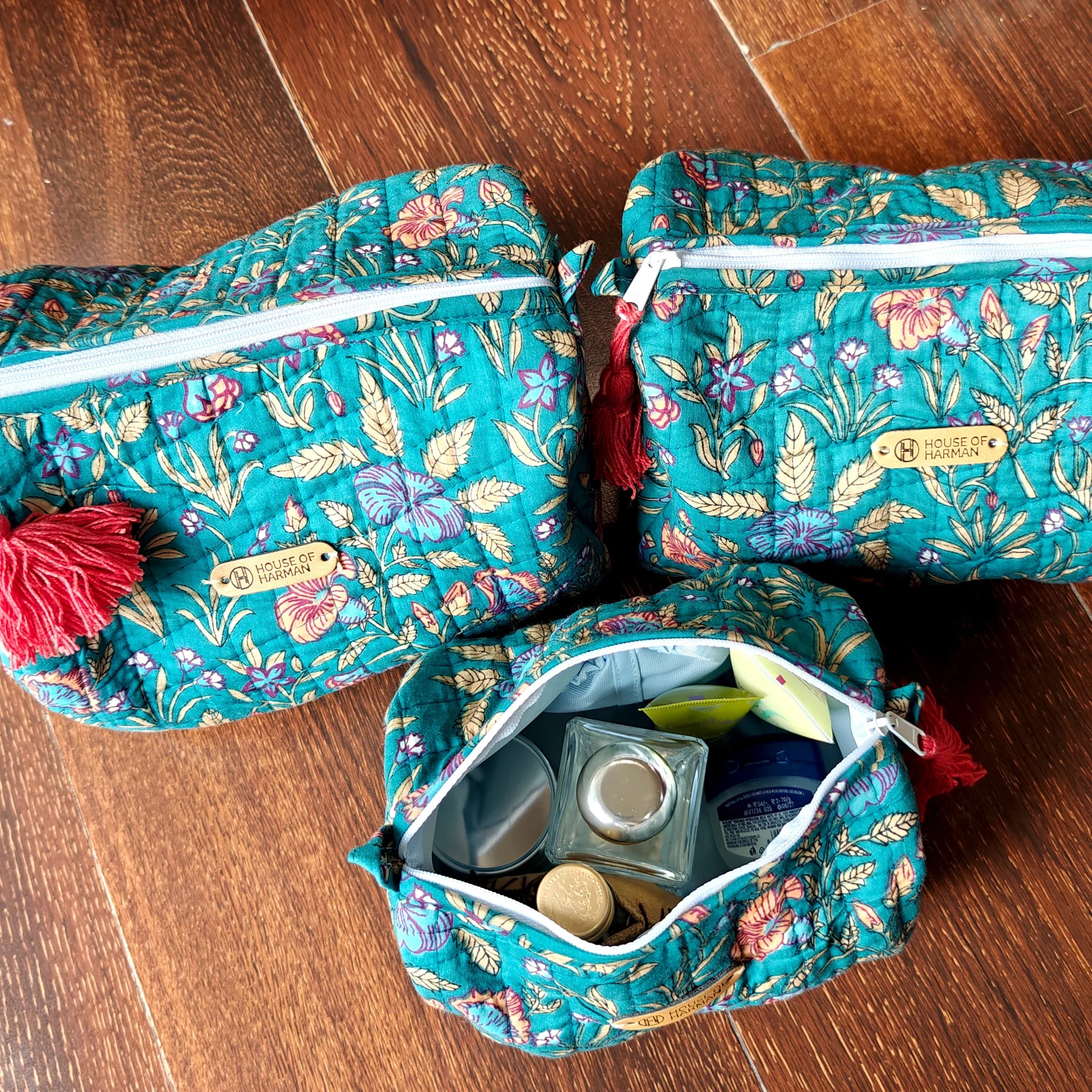 Multipurpose Pouches- Set of Three I Waterproof Lining I Four Mini Pockets Inside - HOUSE OF HARMAN