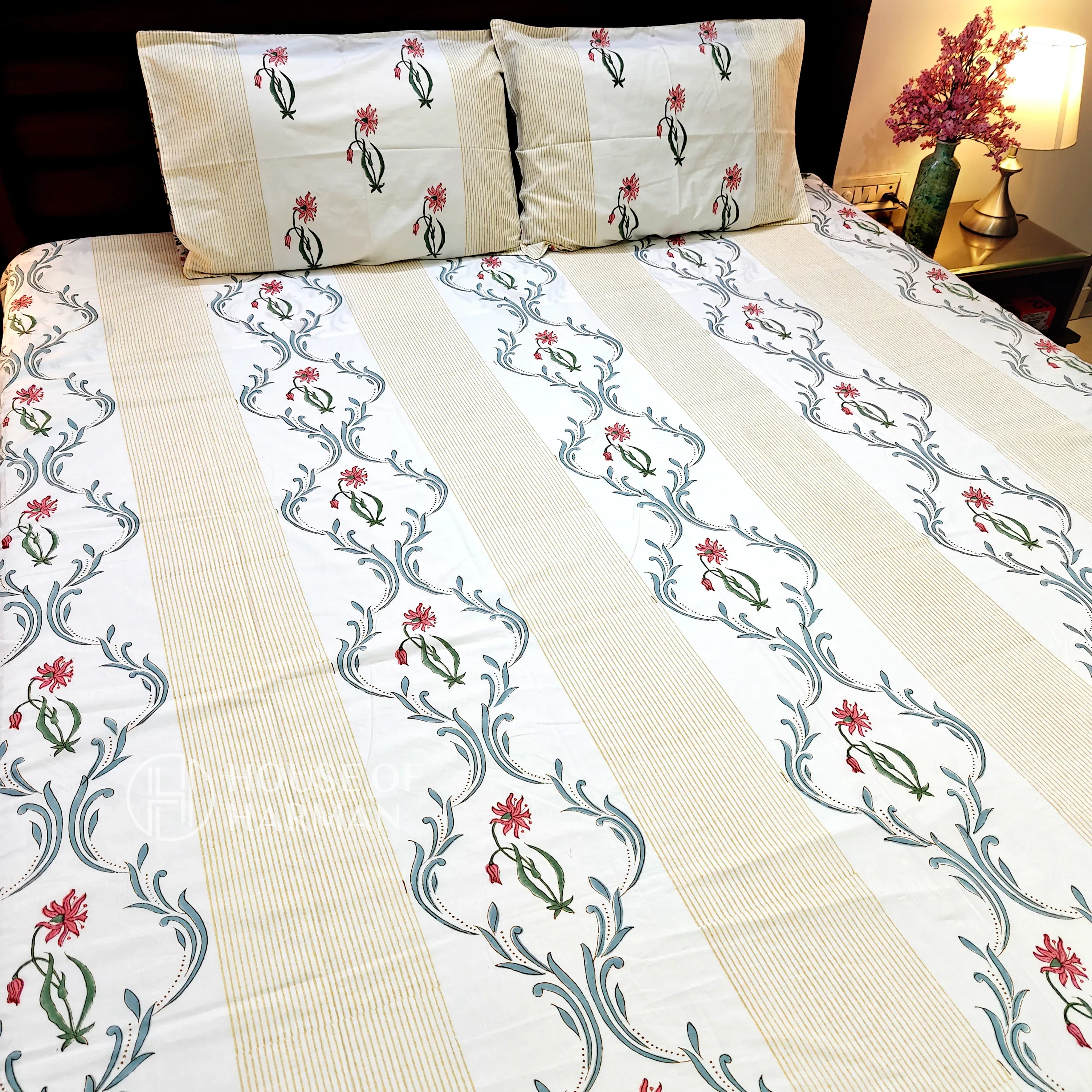 Ivory Floral Serenade Bedsheet - HOUSE OF HARMAN