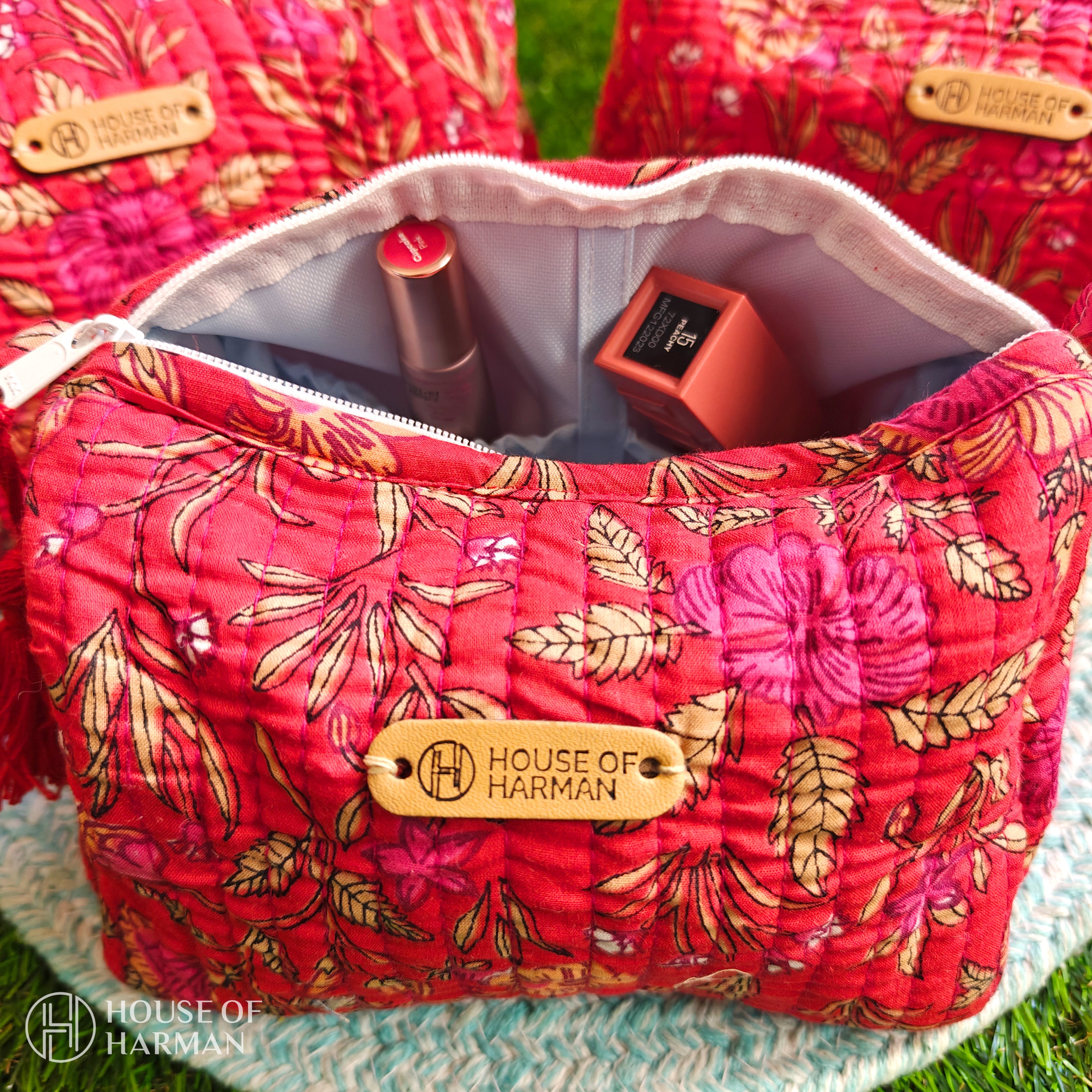 Multipurpose Pouches- Set of Three I Waterproof Lining I Four Mini Pockets Inside