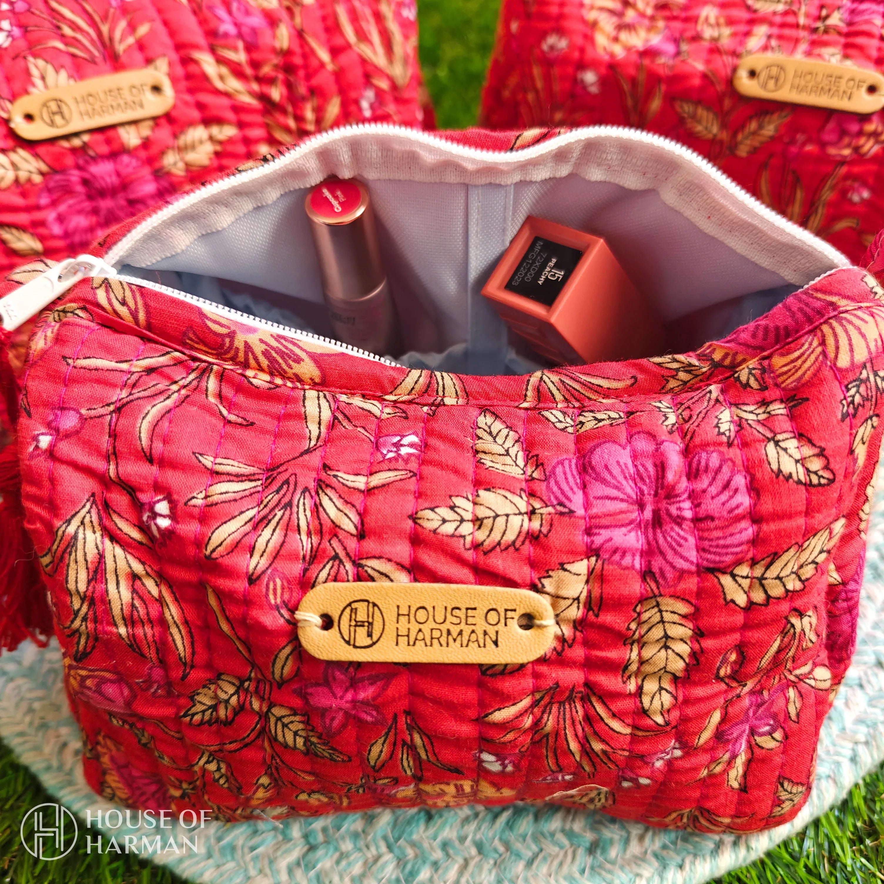 Multipurpose Pouches- Set of Three I Waterproof Lining I Four Mini Pockets Inside - HOUSE OF HARMAN