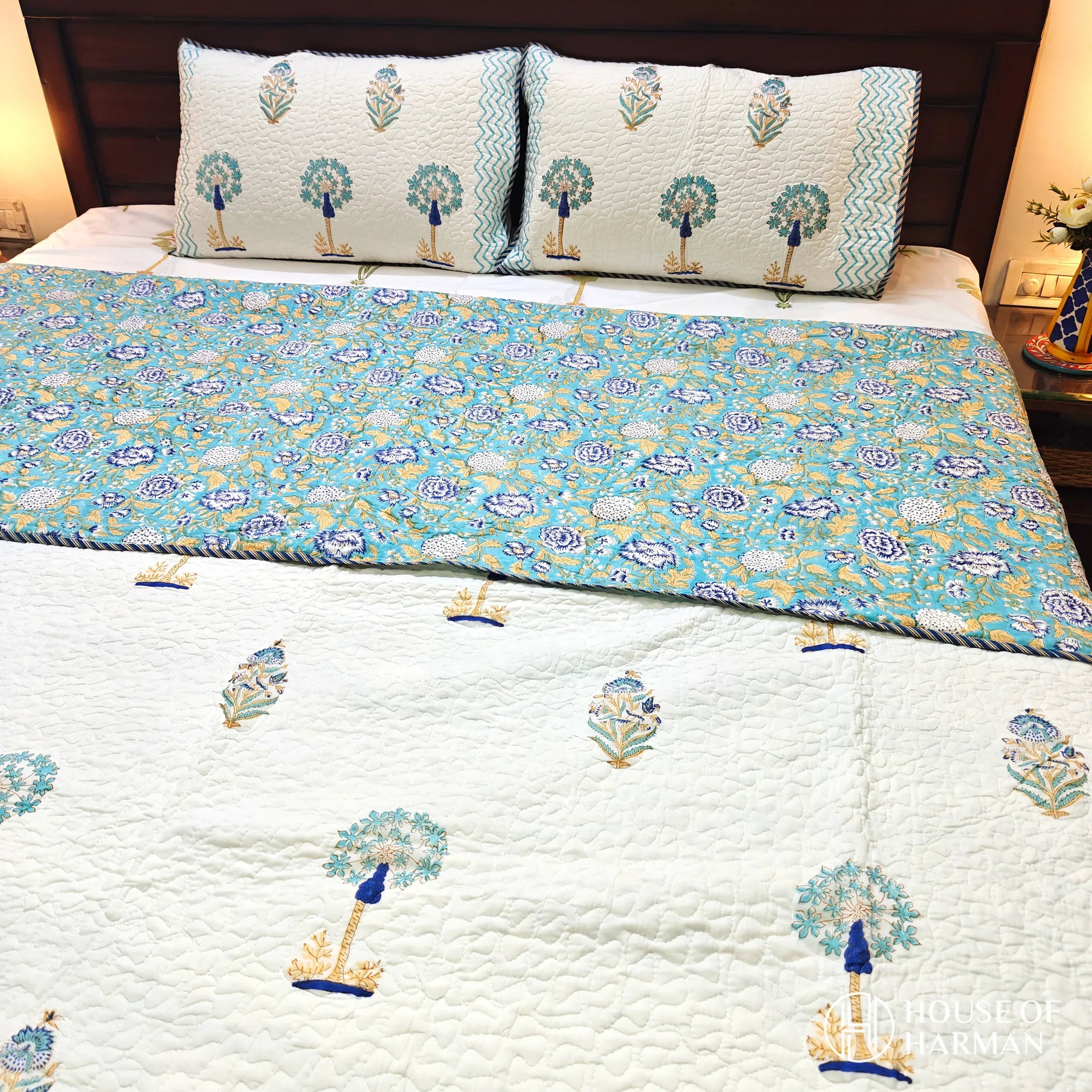 Turquoise Blossom Dream Bedcover - HOUSE OF HARMAN