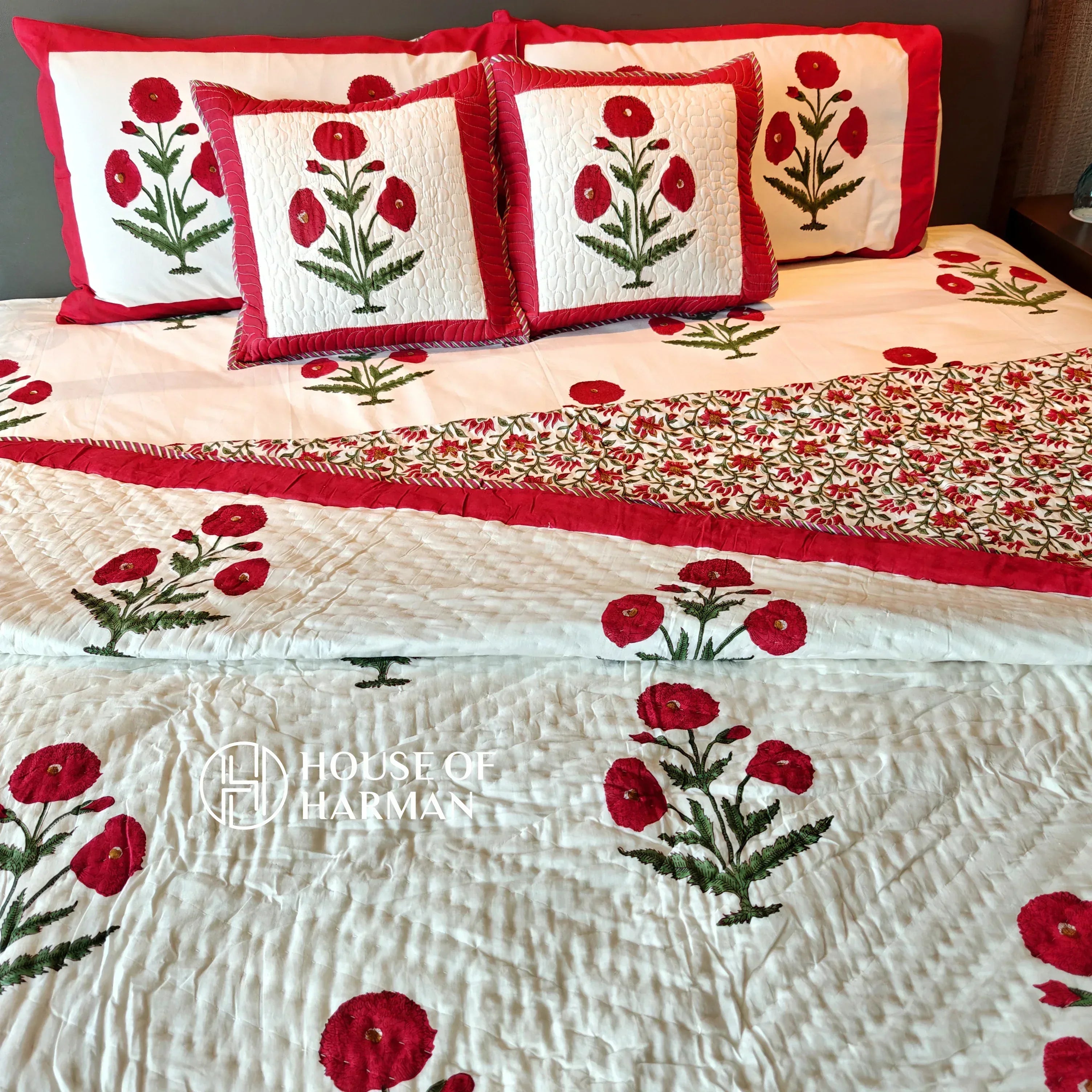 Red Wildpoppy Fields Bedsheet and Quilt - HOUSE OF HARMAN