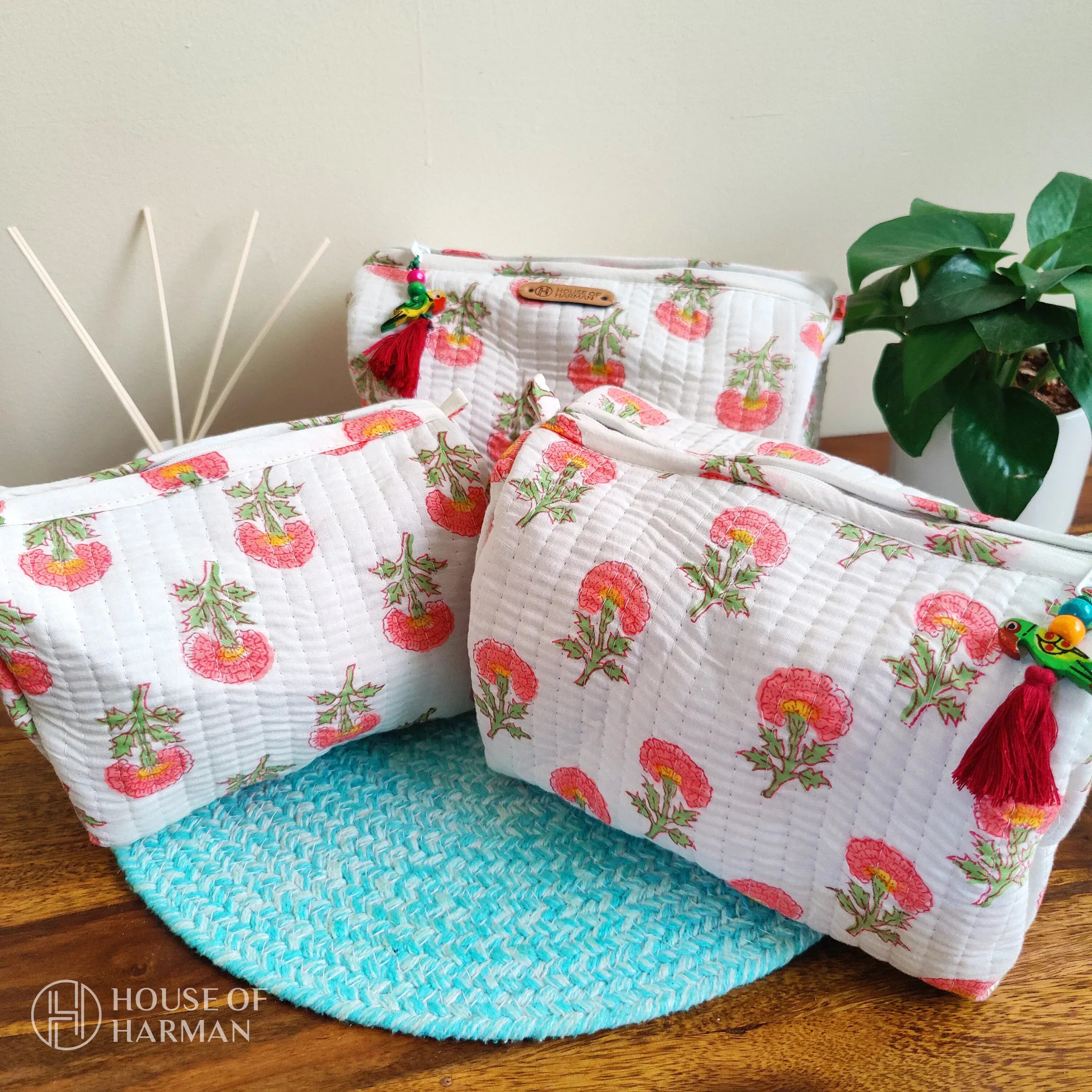 Multipurpose Pouches- Set of Three I Waterproof Lining I Four Mini Pockets Inside - HOUSE OF HARMAN