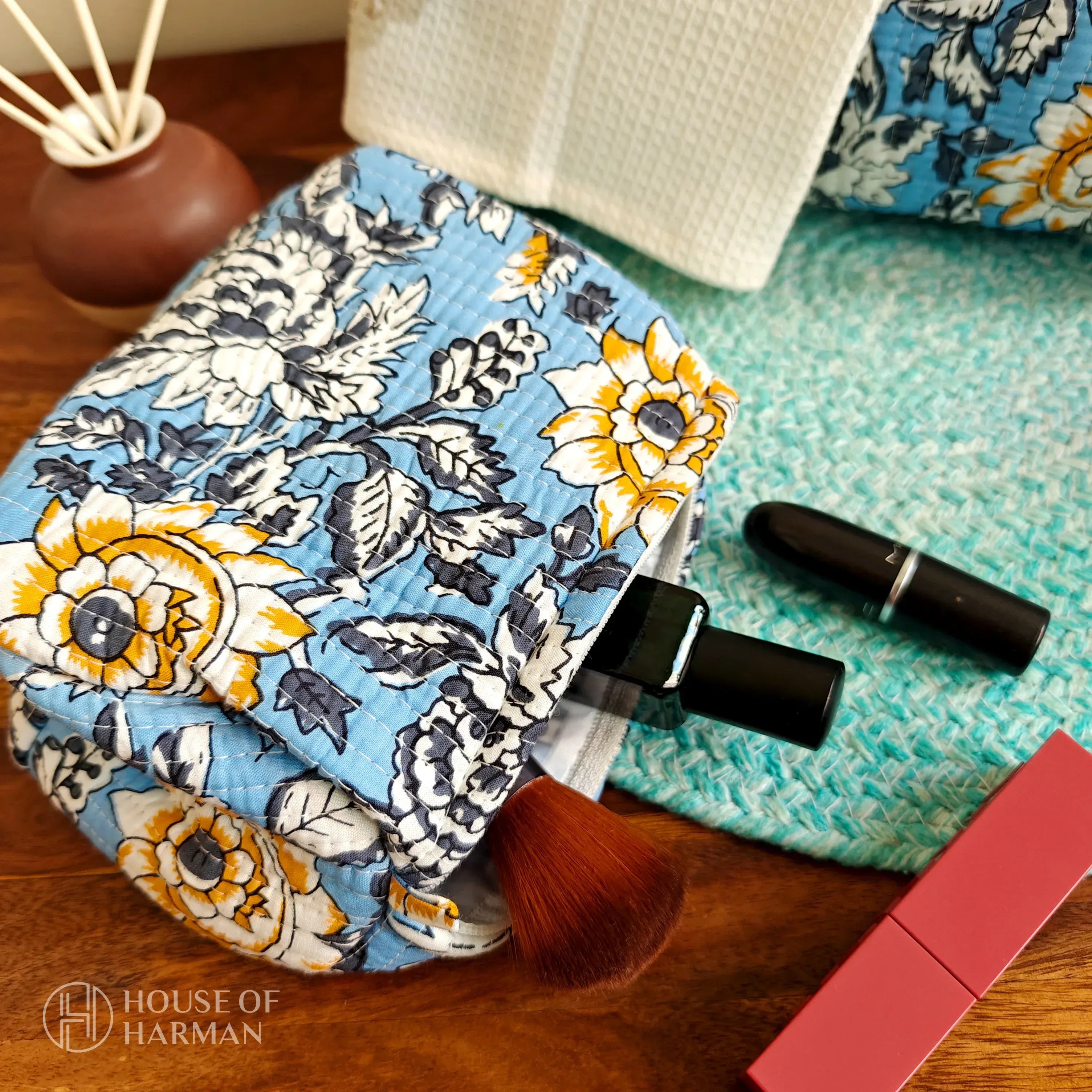 Multipurpose Pouches- Set of Three I Waterproof Lining I Four Mini Pockets Inside - HOUSE OF HARMAN