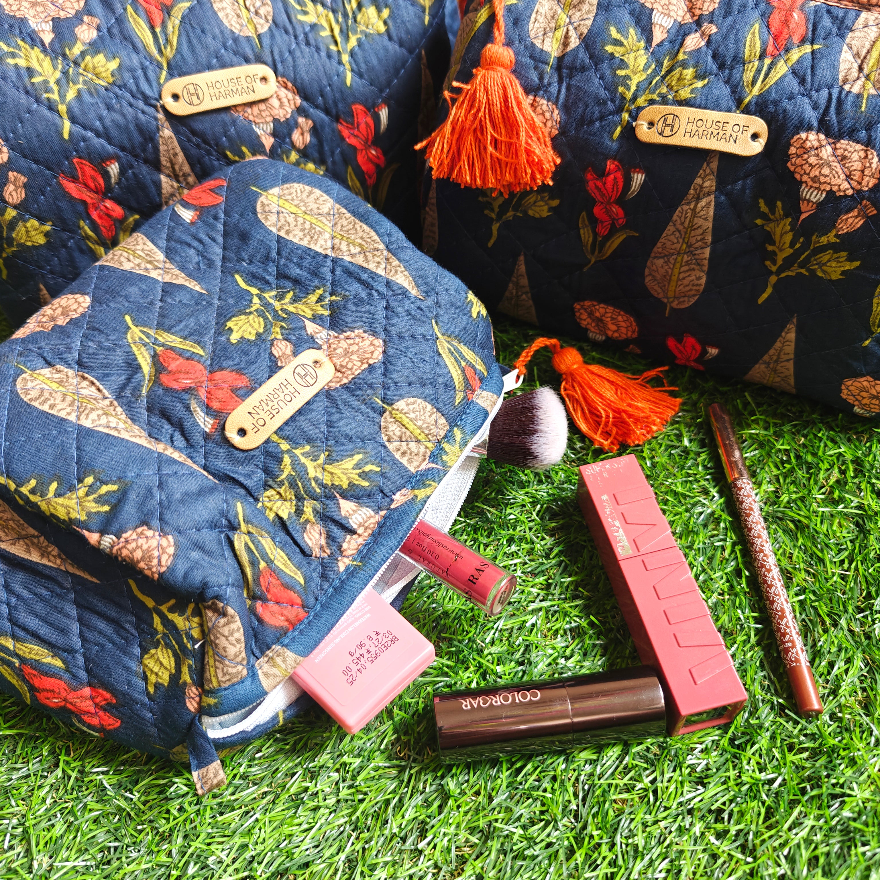 Multipurpose Pouches- Set of Three I Waterproof Lining I Four Mini Pockets Inside