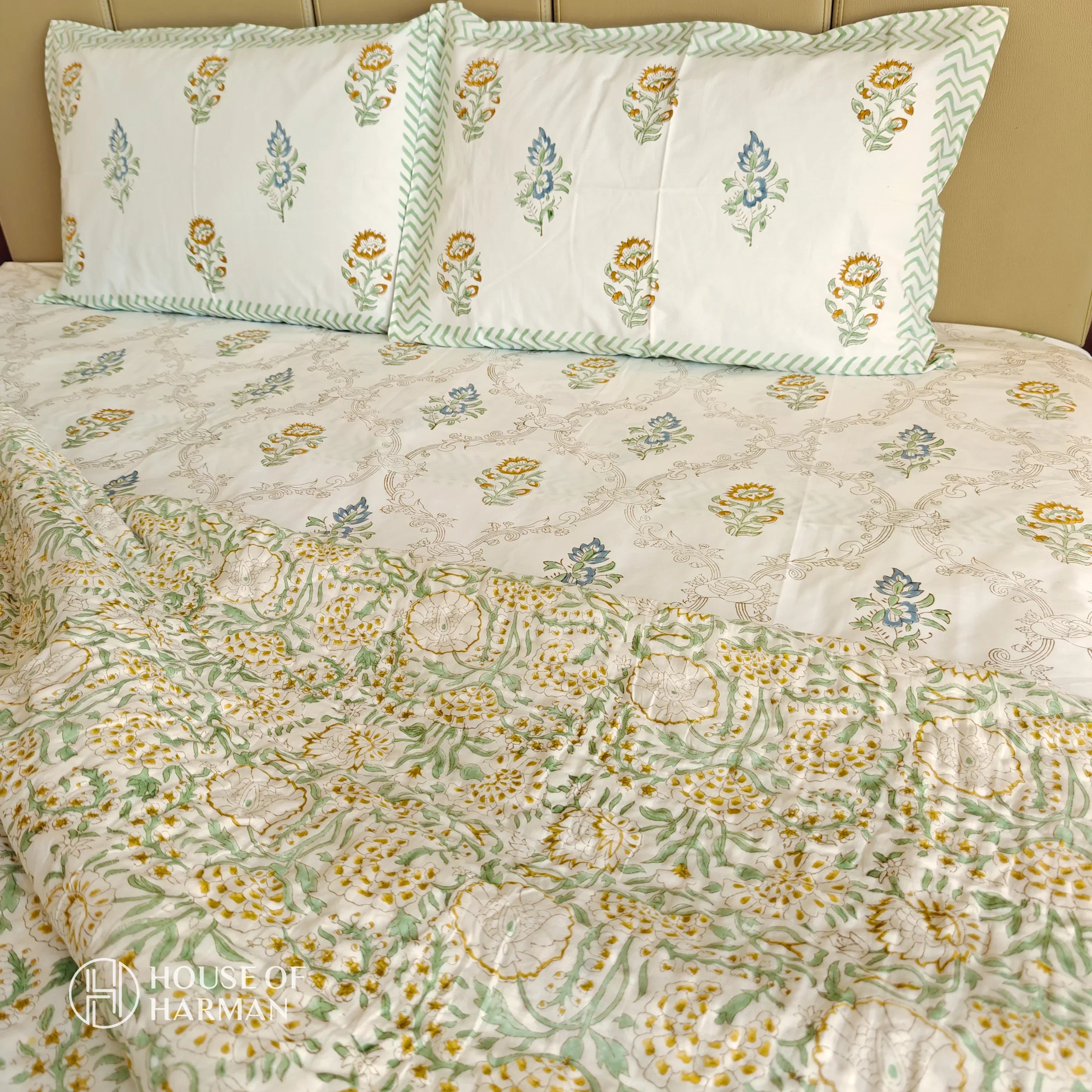Ethereal Blooms Harmony Bedsheet and Quilt - HOUSE OF HARMAN